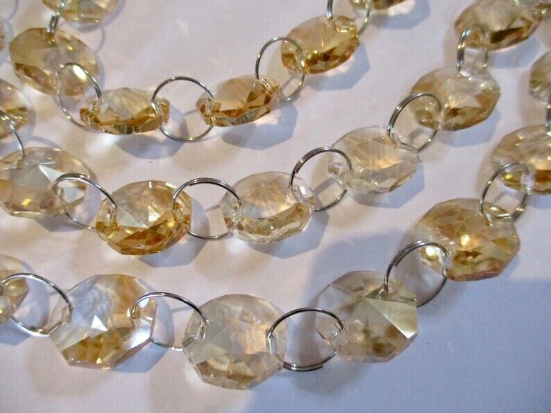 2 YDS GOLDEN CHAMPAGNE GLASS Octagon Beads 14mmCRYSTAL GARLAND SILVER CONNECTOR