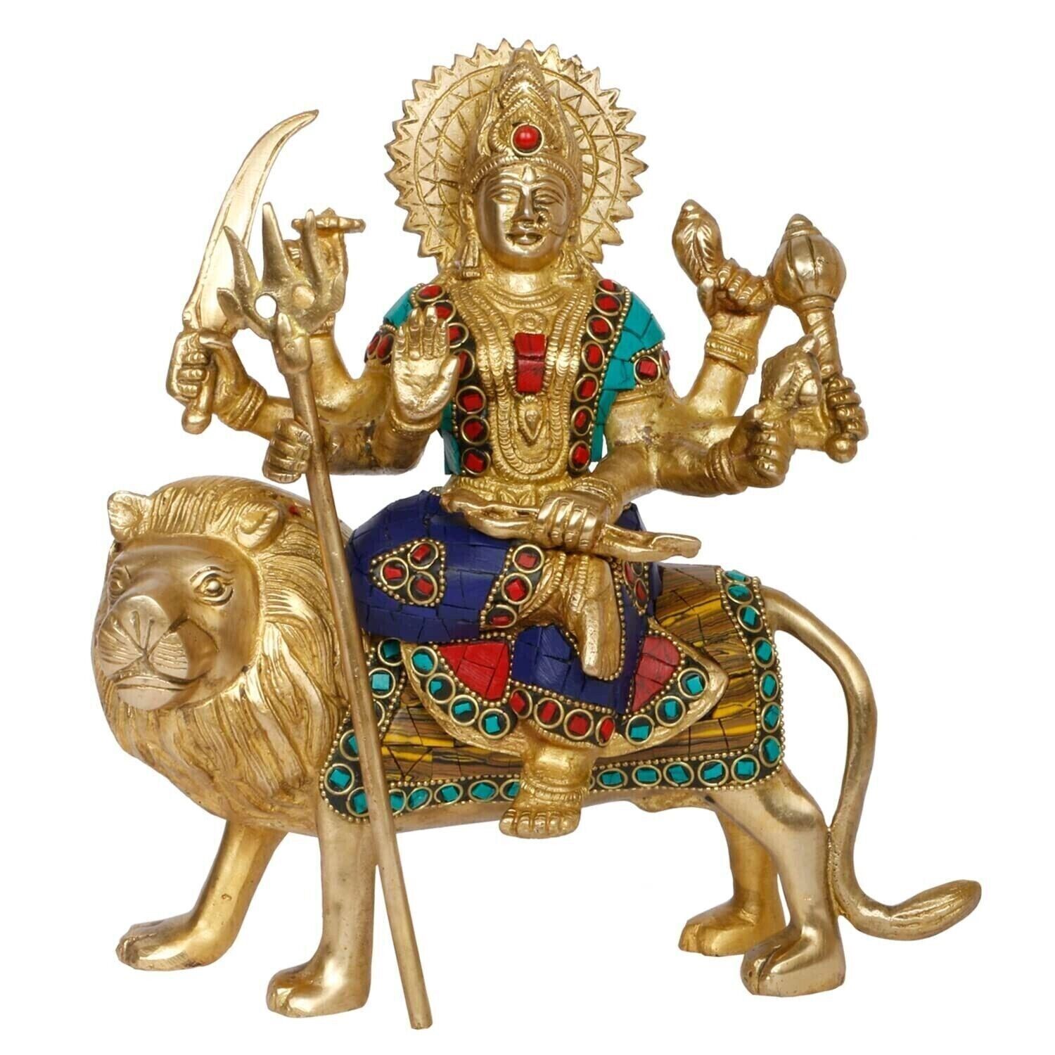 Brass Maa Durga Idol Sitting On Lion Ma Sherawali Murti Devi Statue 9.5\