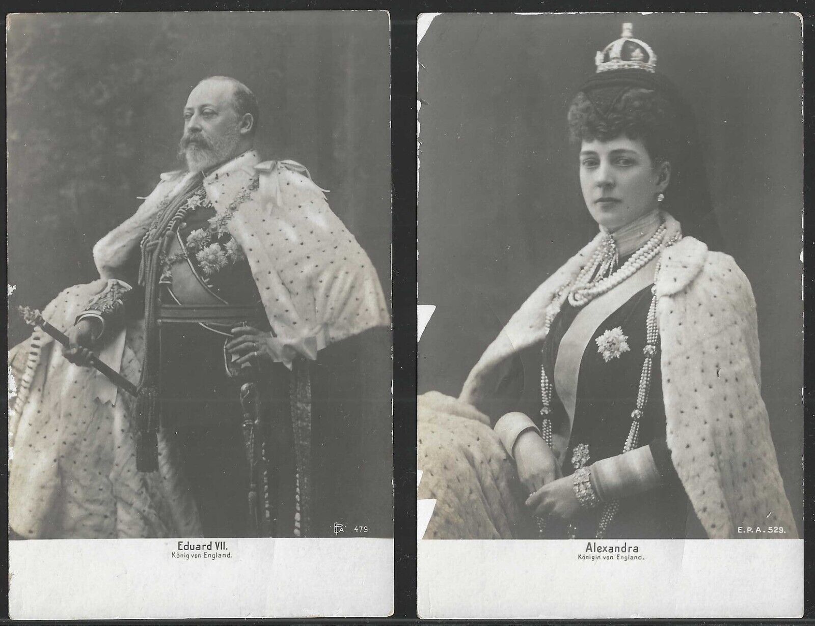 King Edward VII and Queen Alexandra of England, 2 Early Real Photo Postcards