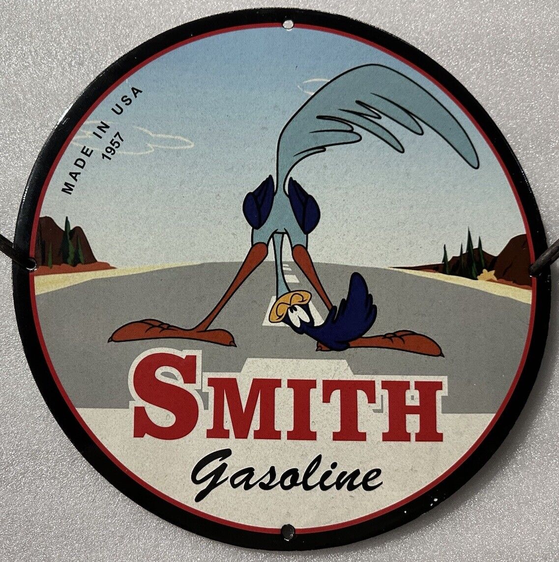 1957 SMITH DONALD DUCK  GASOLINE OIL USA GARAGE MANCAVE PORCELAIN ENAMEL SIGN.