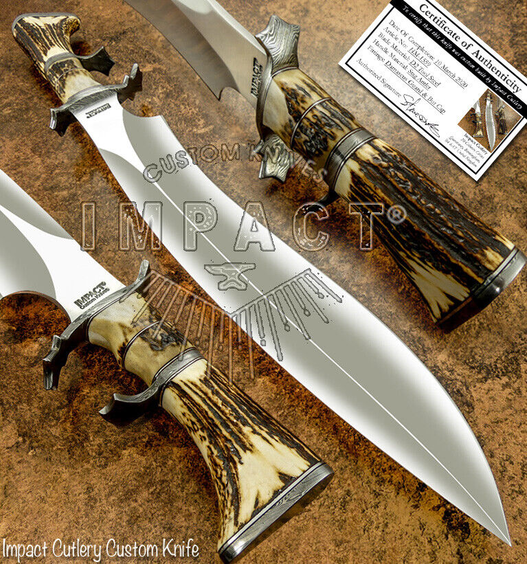  IMPACT CUTLERY RARE CUSTOM D2 HUGE MONSTER SASQUATCH BOWIE KNIFE STAG ANTLER