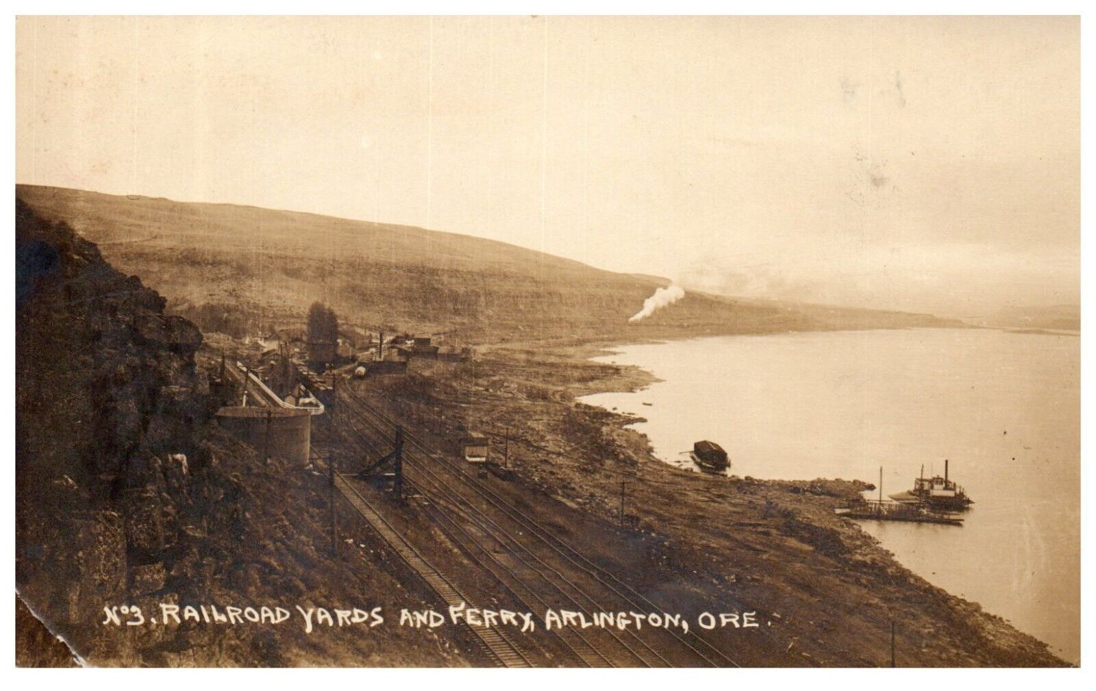 RPPC Arlington Oregon Railroad Yard and Ferry Picture Postcard c.1910