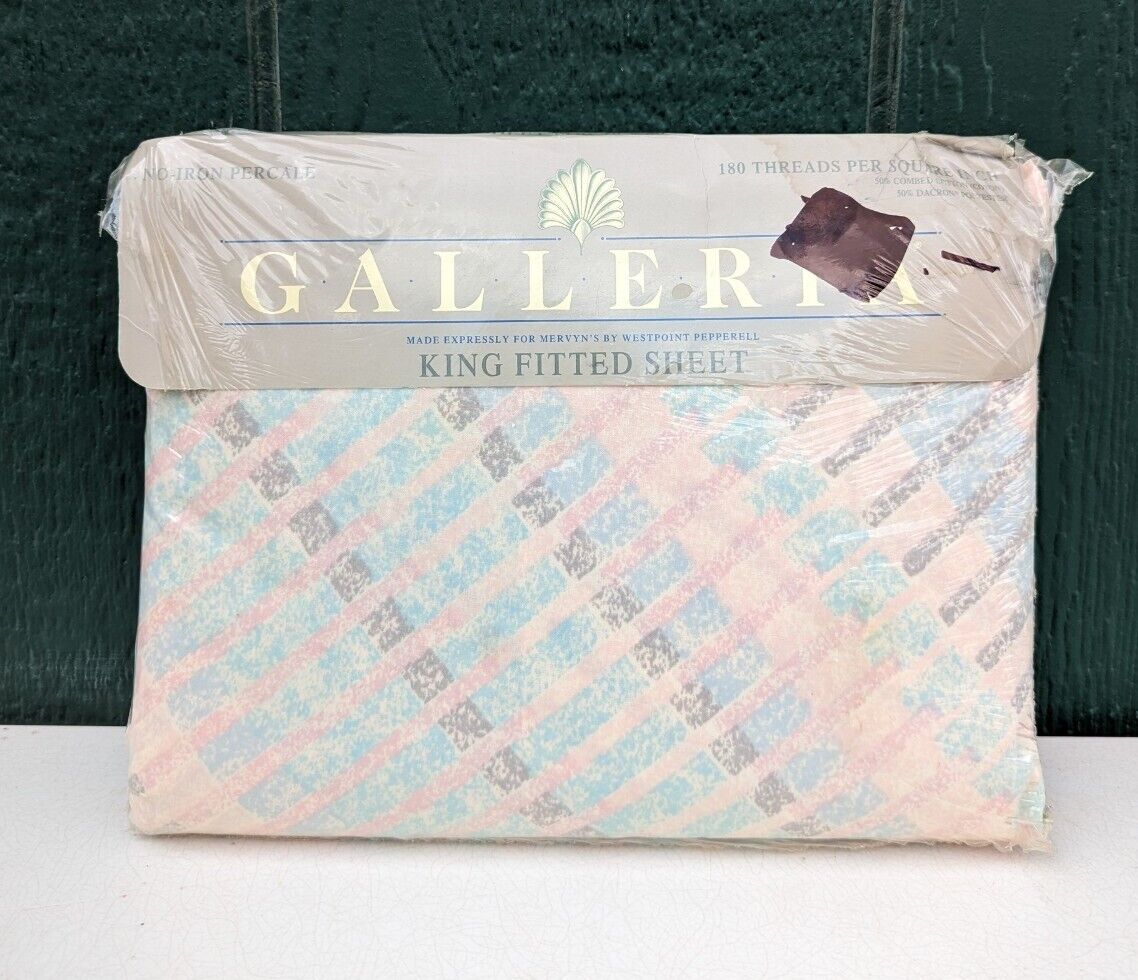 Vintage Mervyns Galleria KING Fitted Sheet Set Imprint Cotton Poly Blend