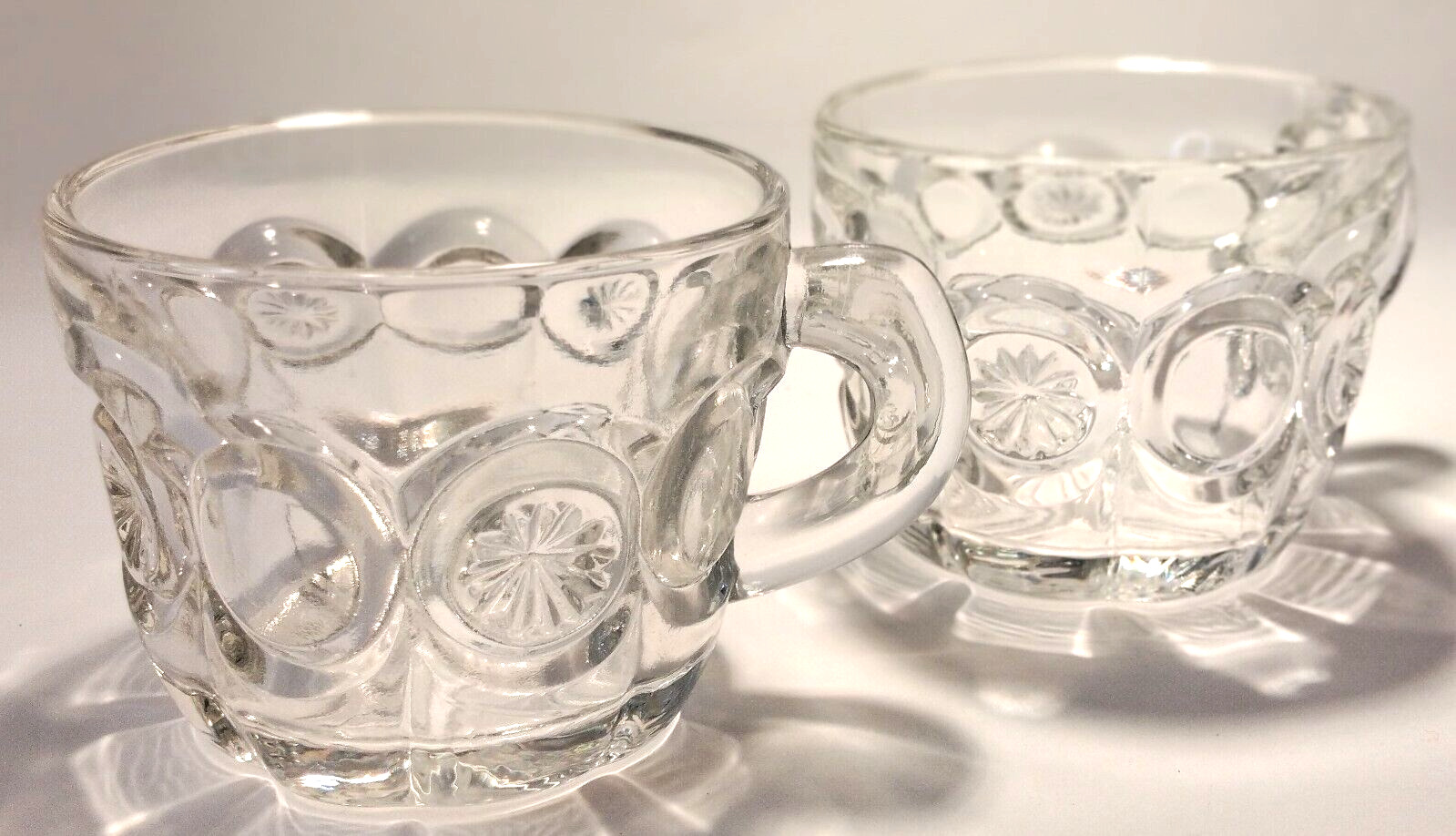 Vintage Punch Bowl Cups Set of 2 Clear Pressed Glass Moon and Stars Pattern