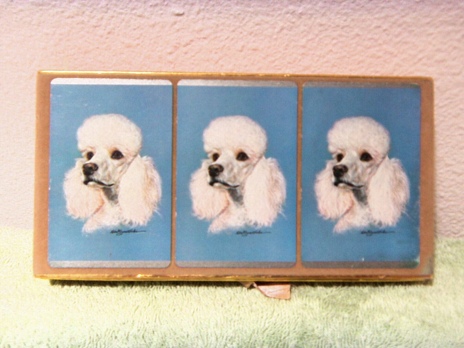 vintage 50\'s triple deck of boxed playing cards featuring poodles- 1 deck sealed