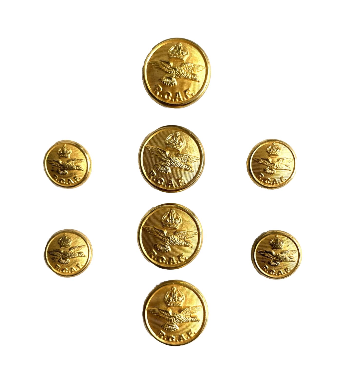 WW2 era KC RCAF Canadian Air Force Service Buttons Set of 8 - 4 Small & 4 Large
