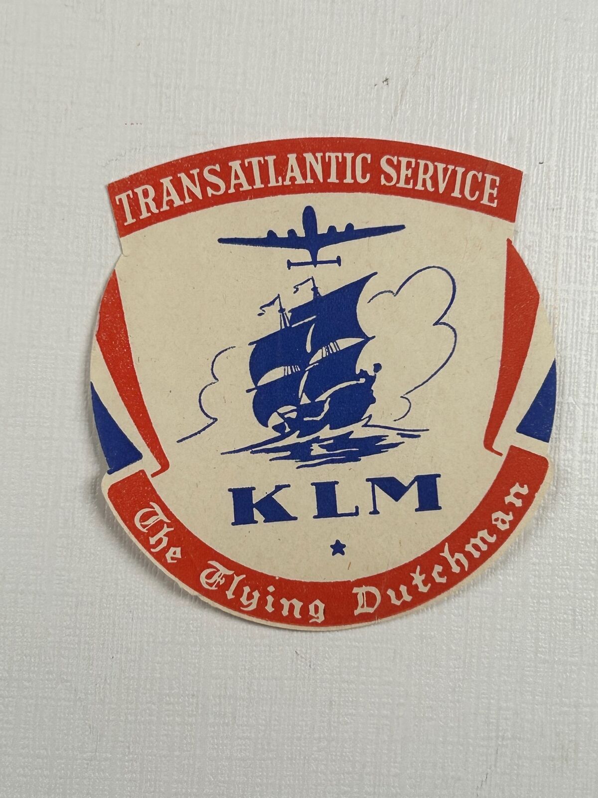 Vintage Travel Label Transatlantic Service KLM Flying Dutchman
