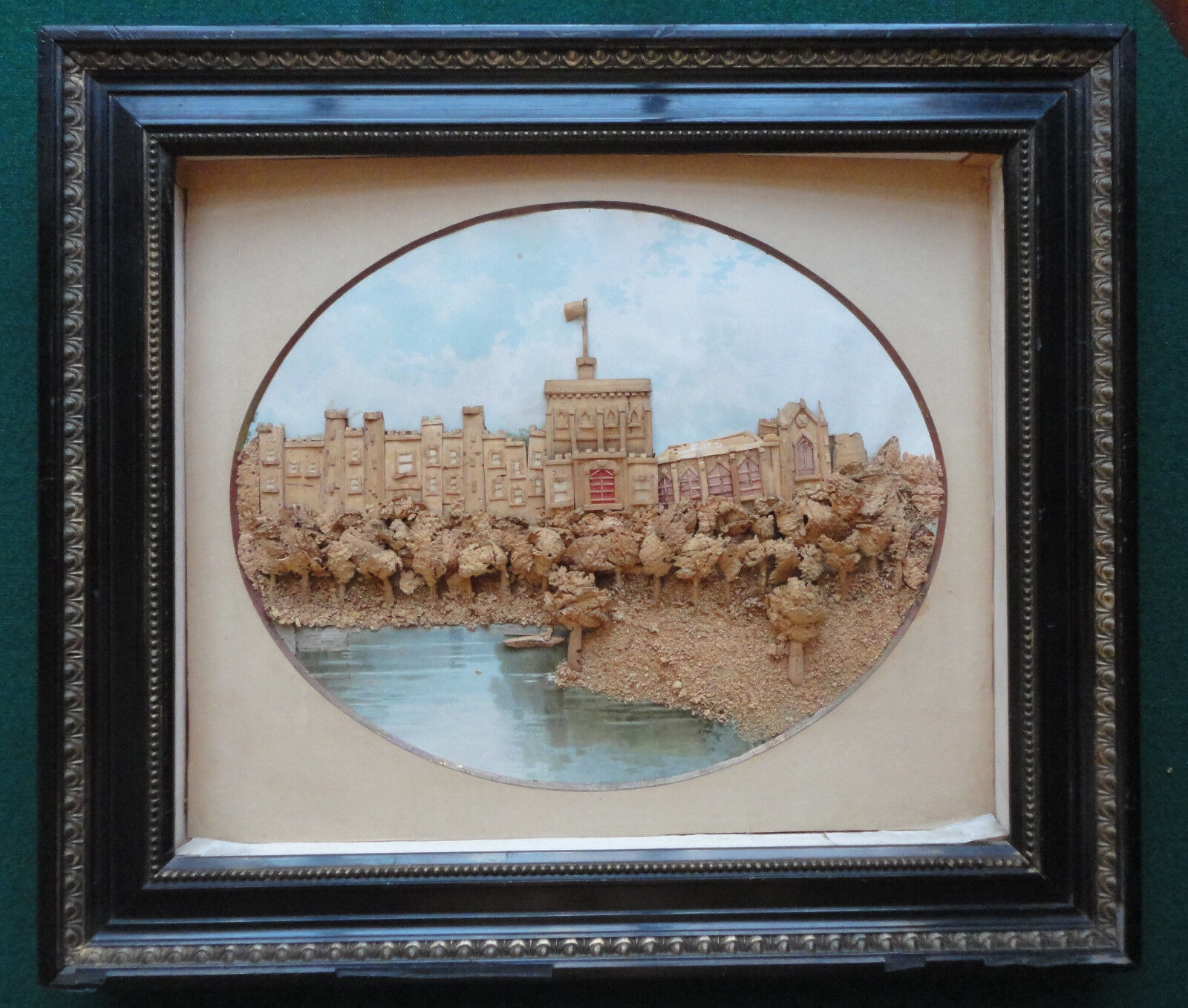Fine Antique Victorian Cork Picture of Windsor Castle from the River Thames 1895