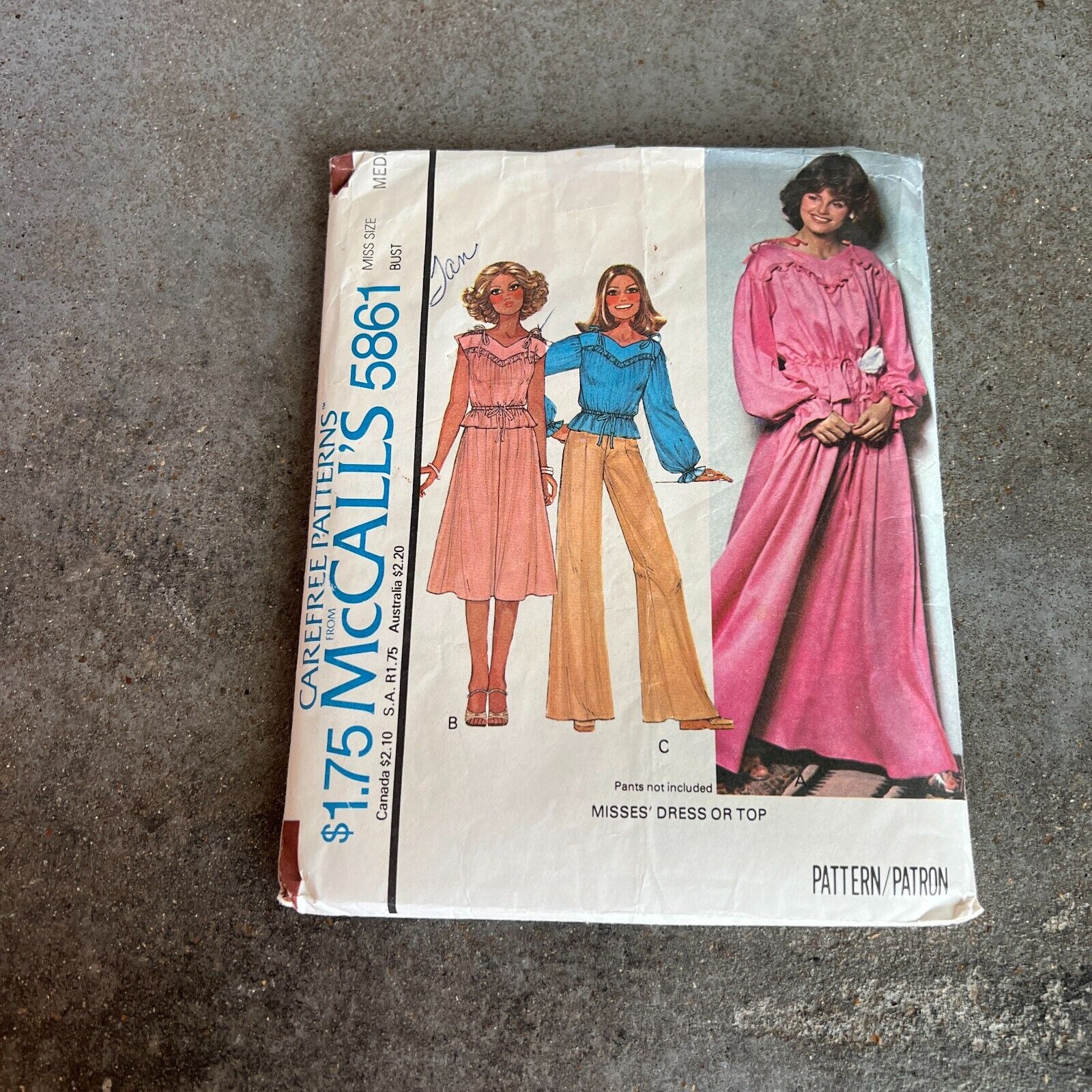 Vintage 70s McCalls Pattern 5861 Misses Sz Med. Dress or Top