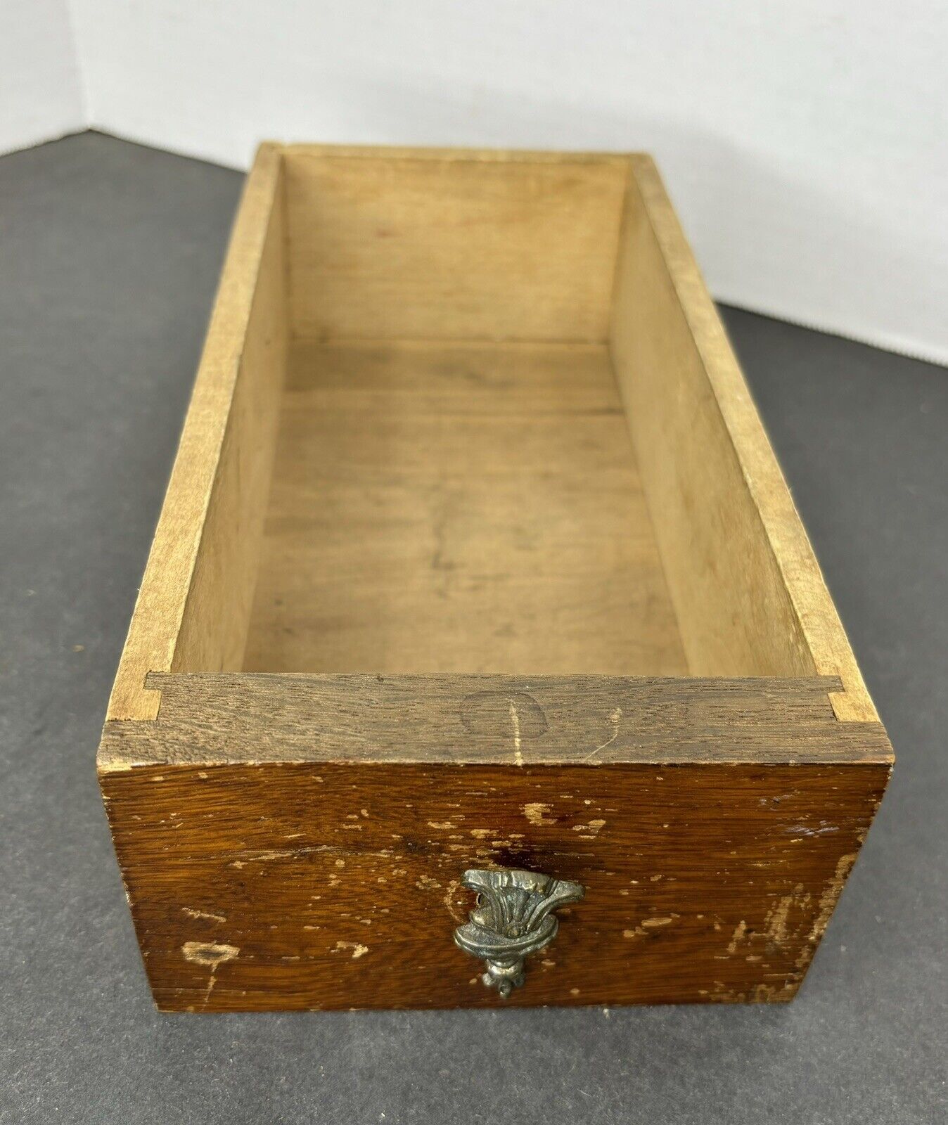 Vintage Wooden Drawer Box White Oak Face Decorative Pull ~ 10-1/4” X 5” X 2-7/8”