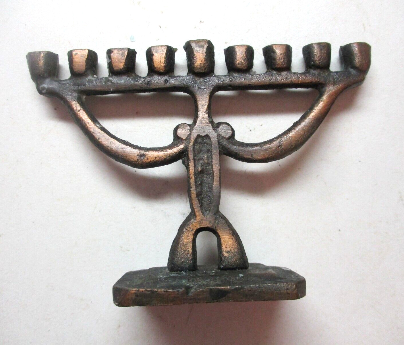Jewish Small Brass Plated Steel Hanukkiah Menorah Judaica MCM 1950-60 Vtg Taiwan