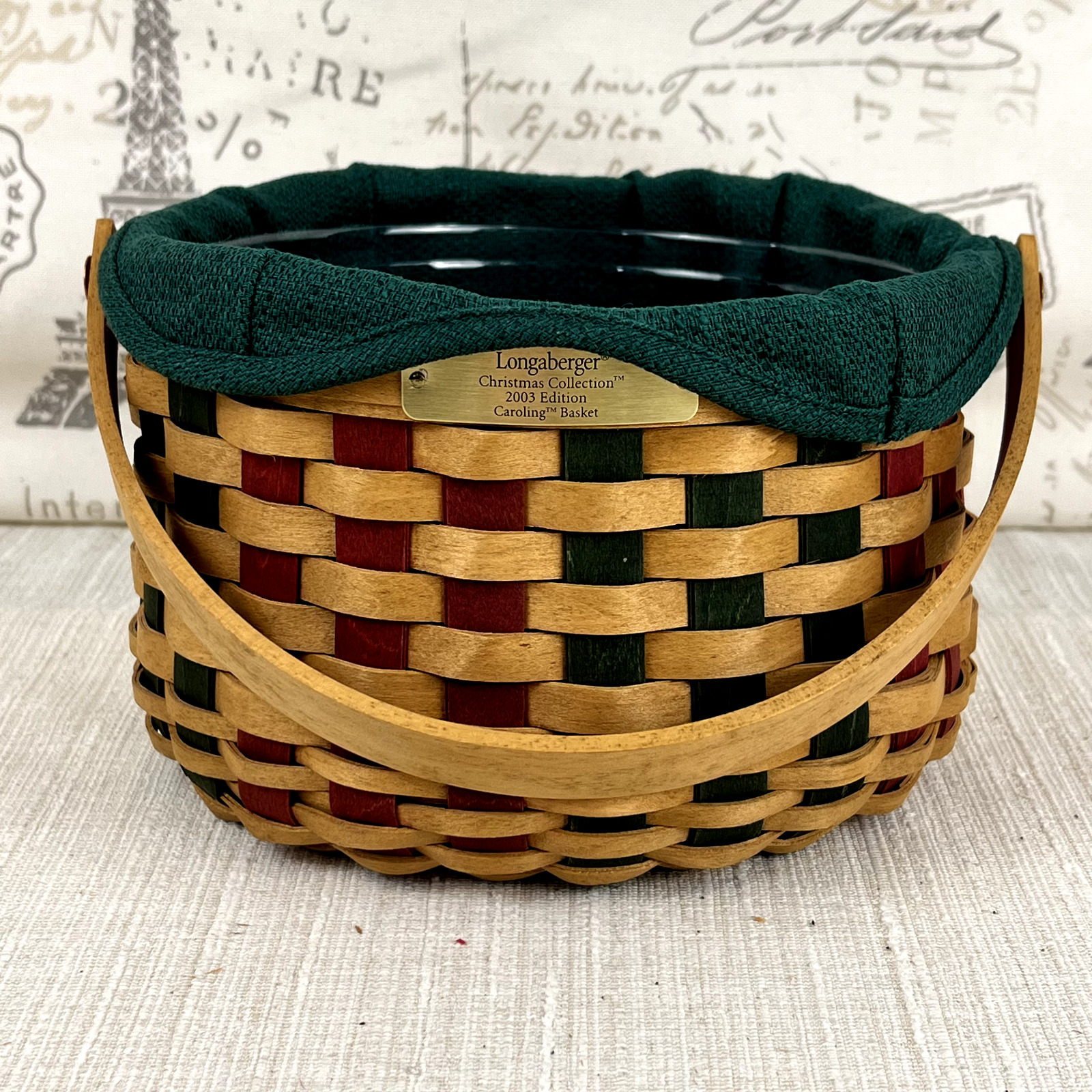 Longaberger 2003 Christmas Collection Caroling Basket with Liner and Protector