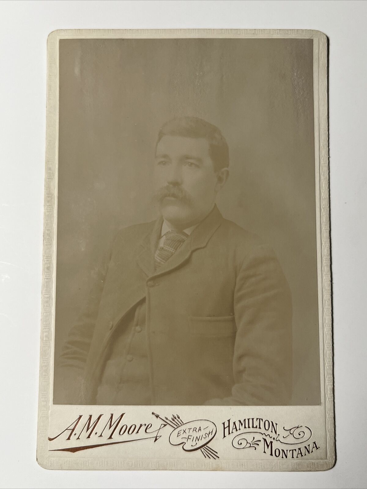 1880s HAMILTON MONTANA Man with Mustache antique Cabinet Card Photo