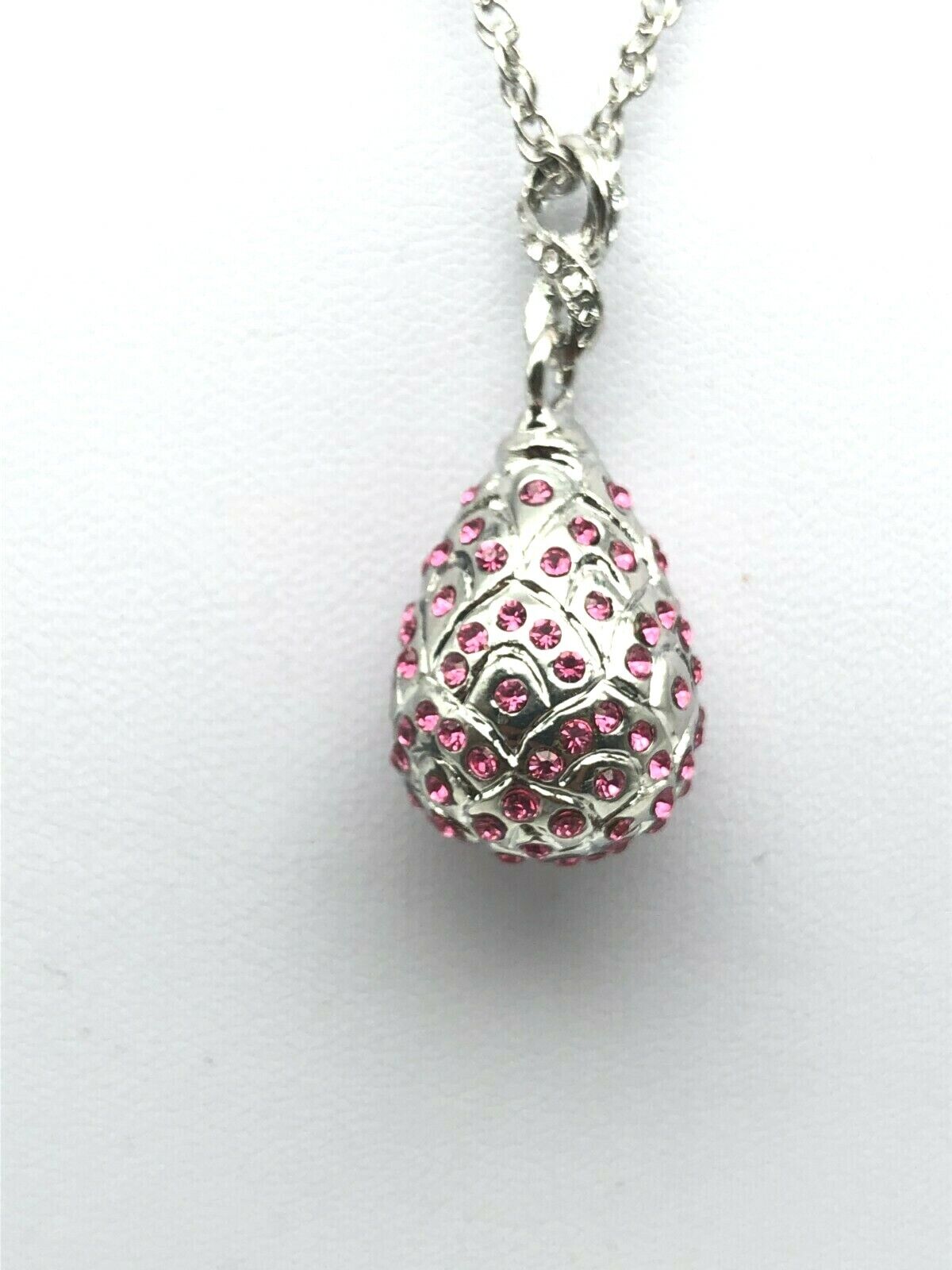 Silver and red Egg Pendant Necklace with crystals by Keren Kopal
