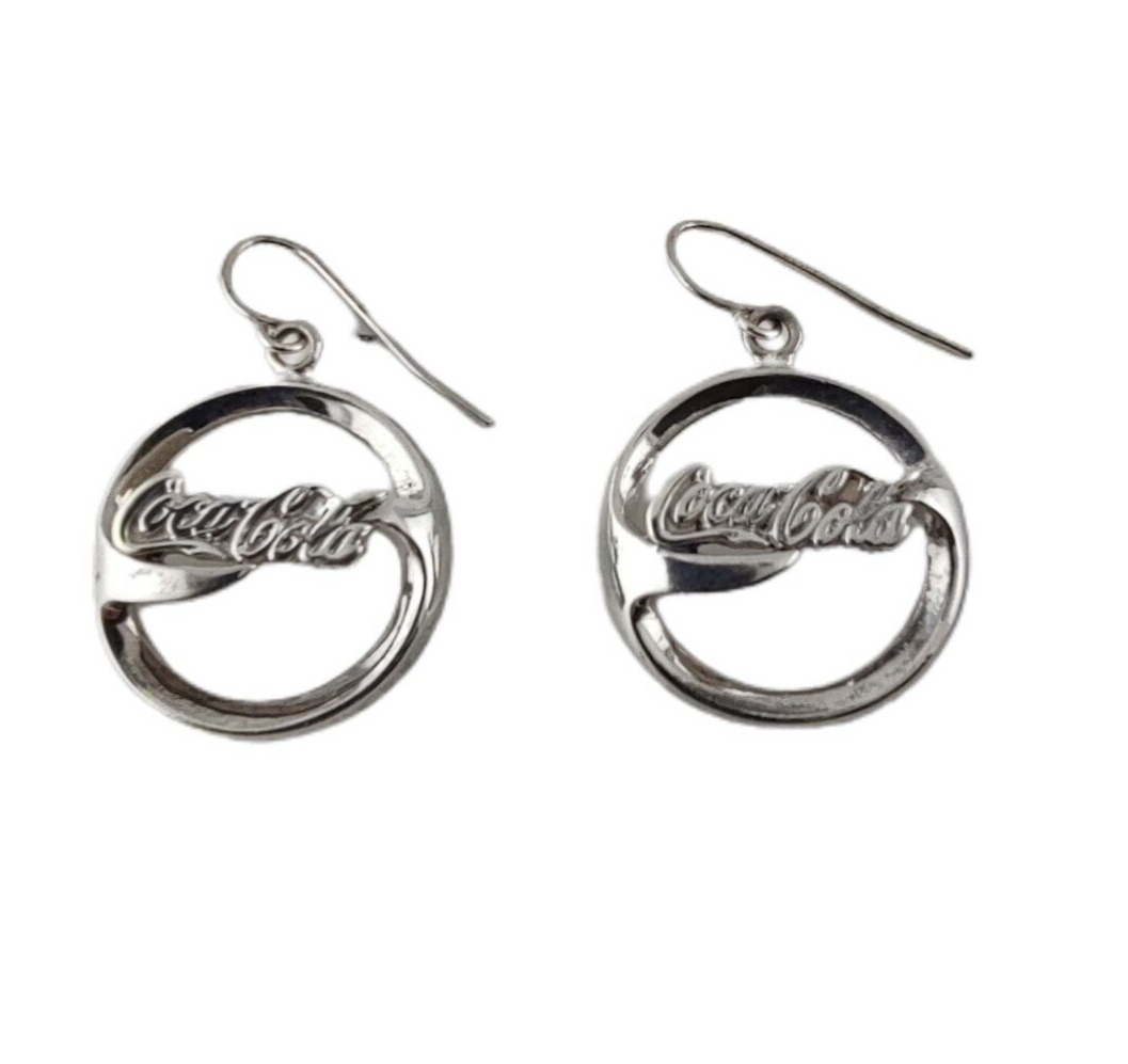 Sterling Silver Coca Cola Earrings Pierced Ear Round Dangle Logo