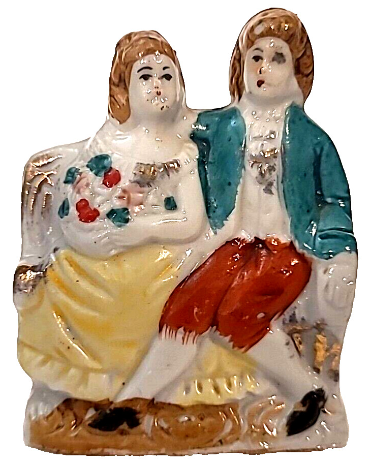 Vtg 1950's Victorian Couple Figurine Sitting On Bench Porcelain Hand Painted