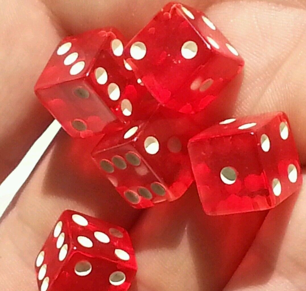 Vintage/Classic/Throwback Crisloid Red Lucite dice 5 dice 1/2