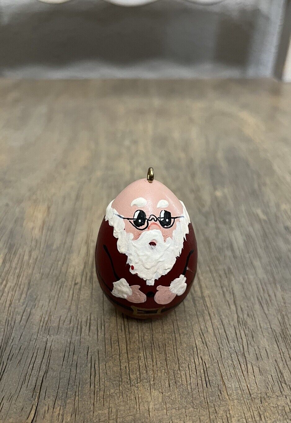 Folk Art Wooden Hand Painted Santa Claus Egg Christmas Figure Ornament
