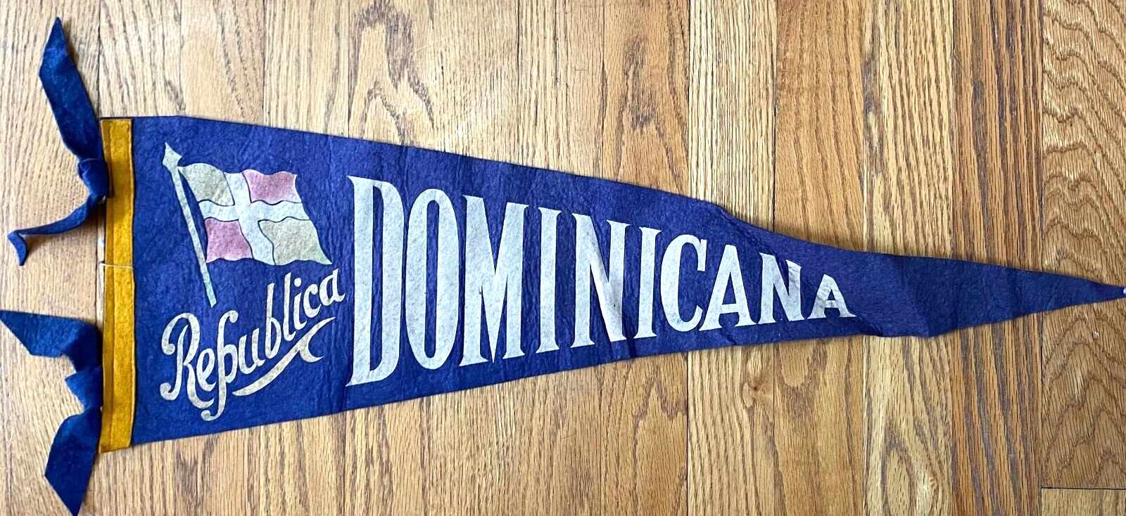Vintage Dominican Republic Republica Dominicana Blue Felt Flag Pennant 27x8.5