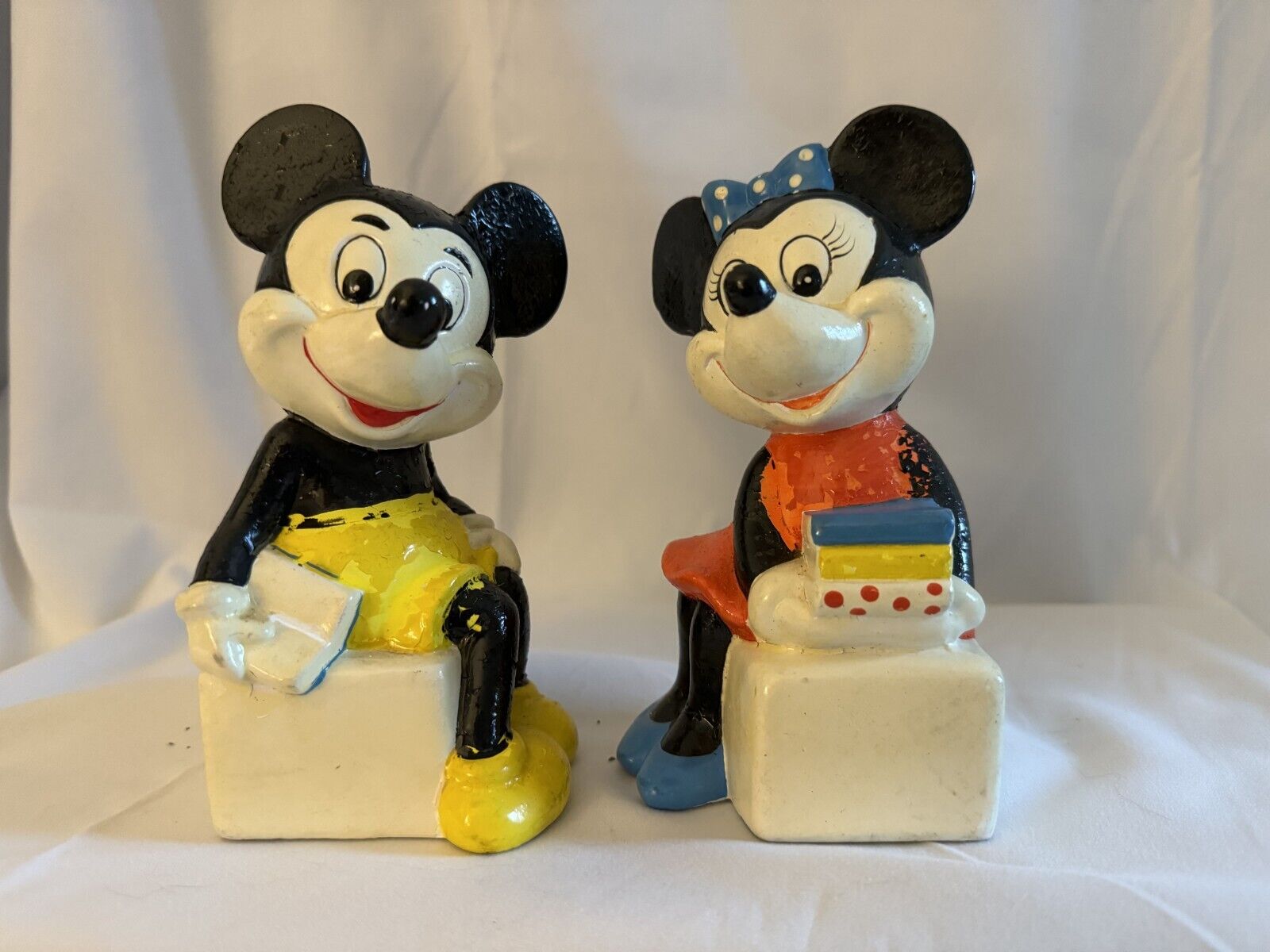 Vintage Schmid Walt Disney Productions Mickey/Minnie Bookends 80 years old 