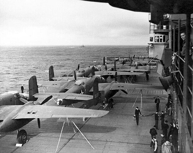 Doolittle Tokya Raid B-25B Mitchell Bomber USS Hornet 8x10 WWII WW2 Photo 813a