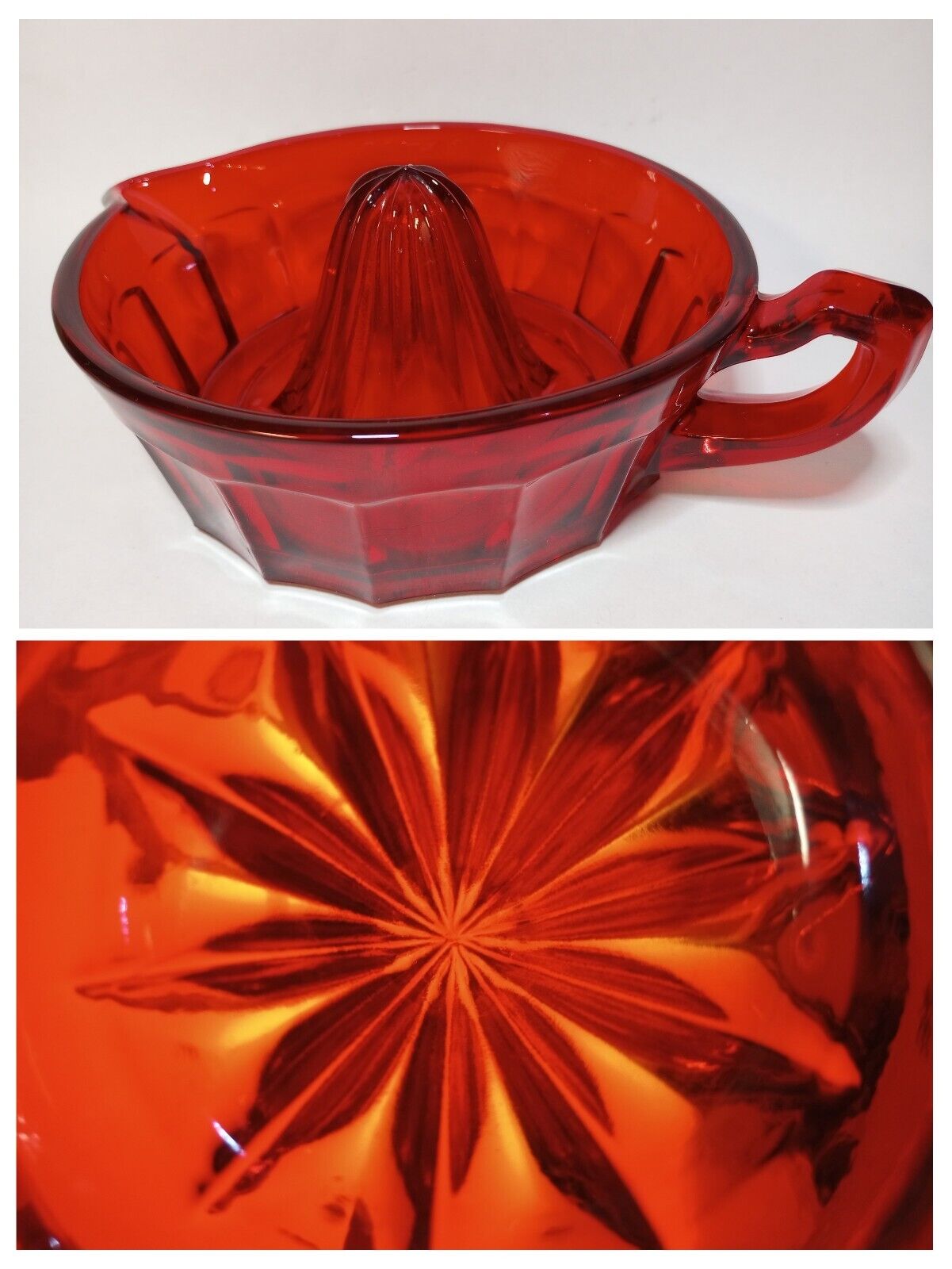 Rare Vtg Red Amberina Depression Art Glass Juicer Squeezer Retro Granny Kitchen