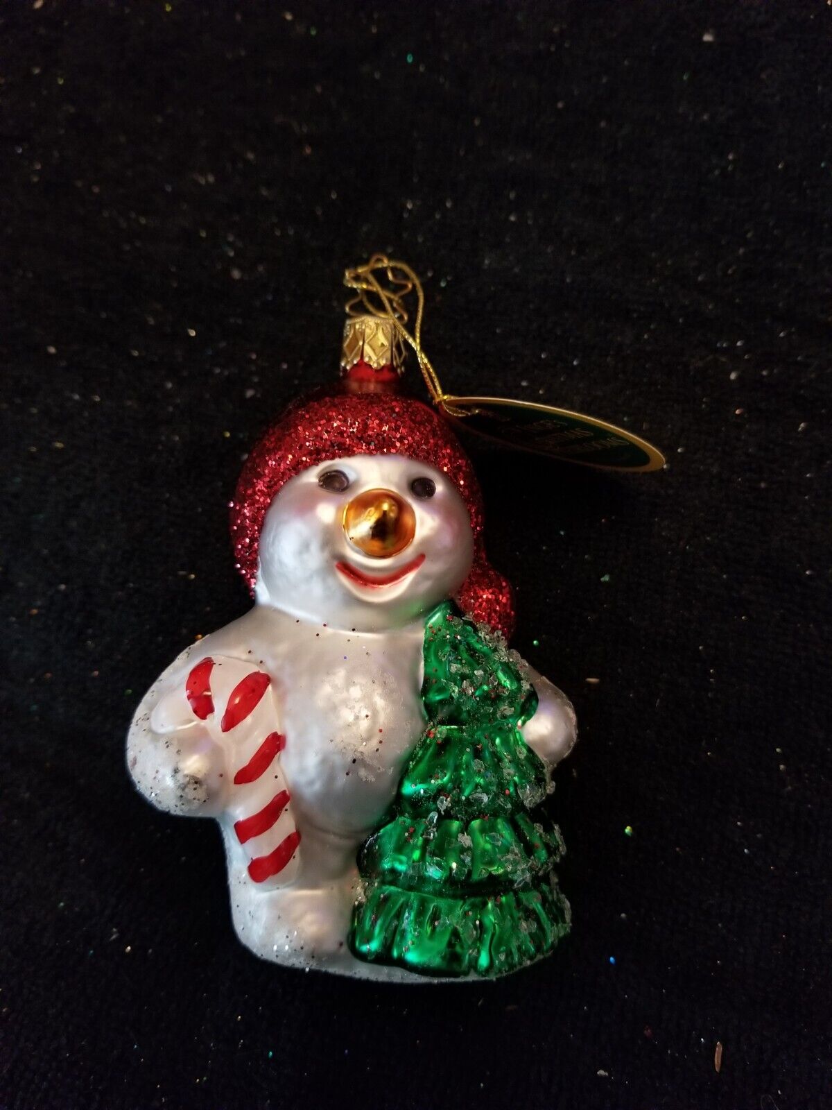 Old World Christmas Snowman Tree Candy Cane Blown Glass Ornament from Germany