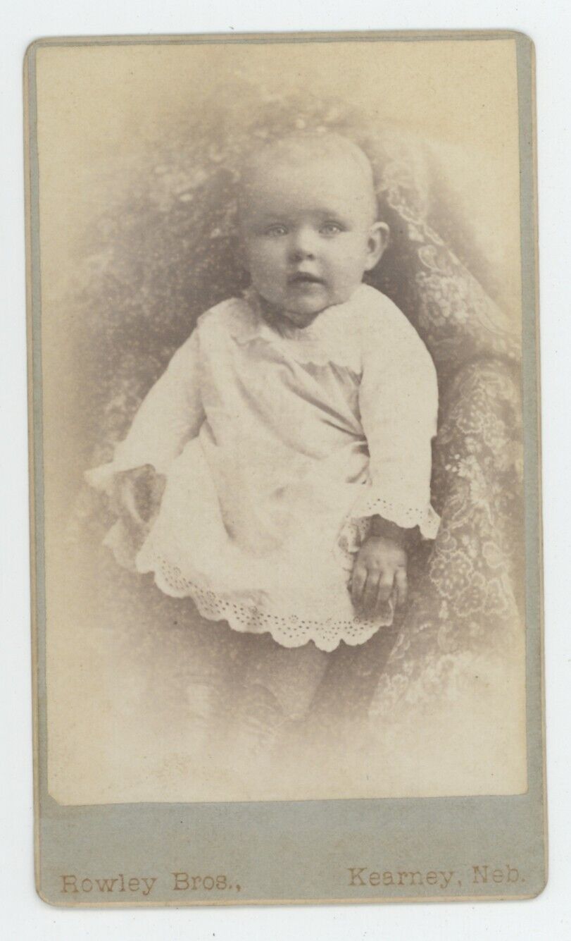 Antique CDV Circa 1870s Adorable Little Baby in Dress Rowley Bros. Kearney, NB
