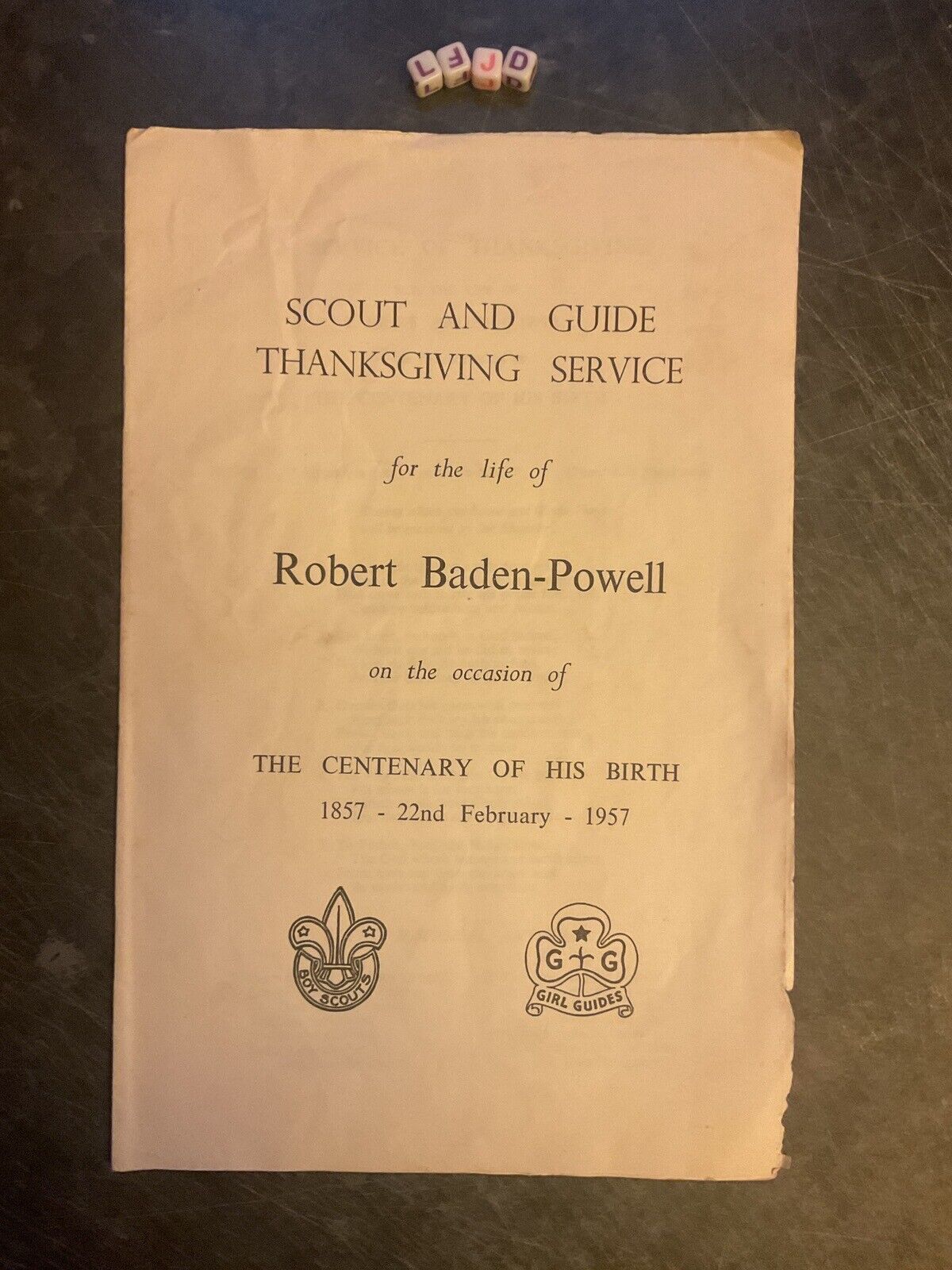 rare 1957 SCOUT and GUIDE THANKSGIVING SERVICE for the life of BADEN POWELL