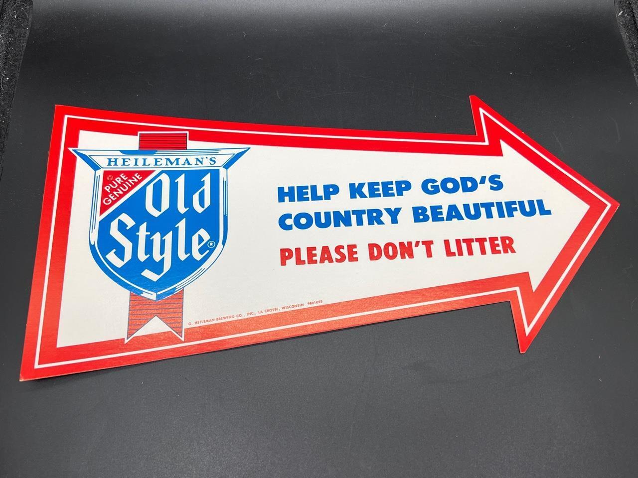Vintage Heileman's Old Style Beer Litter Cardboard Advertising Sign Arrow NEW