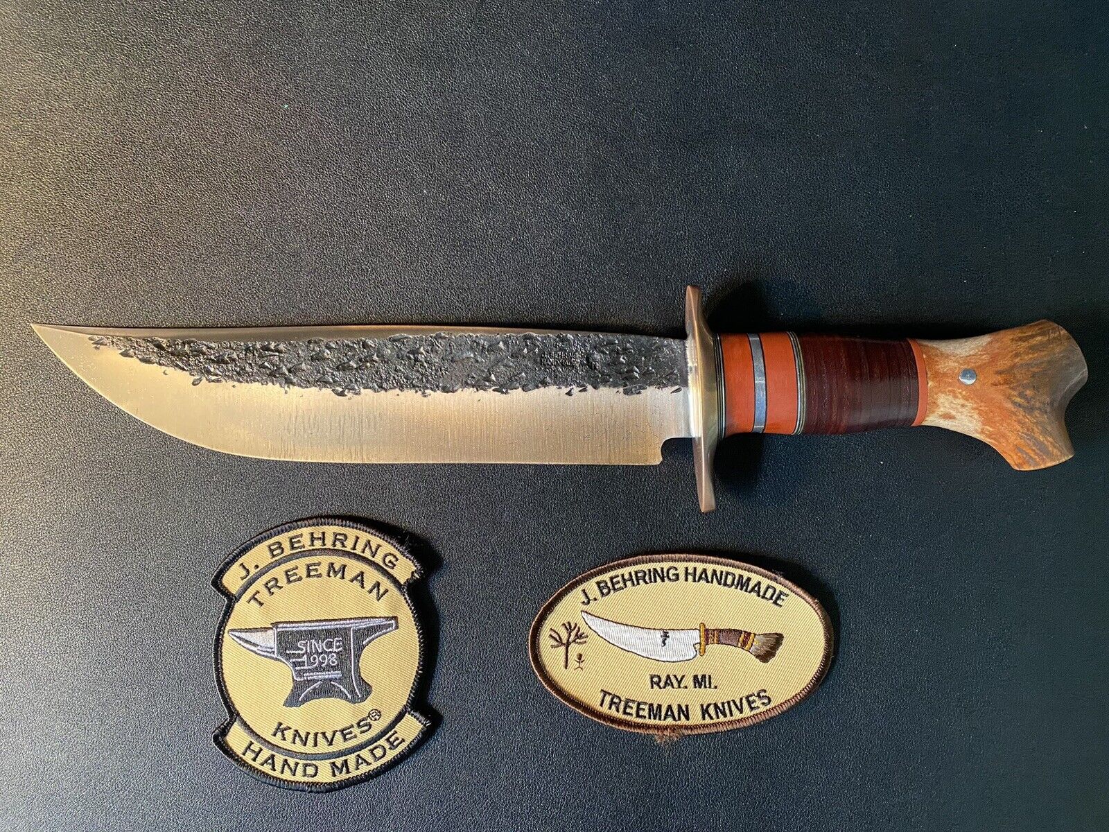 Jim Behring Treeman Camp Knife 9 3/4 In Hammer Marked  Blade, Mosher Sheath