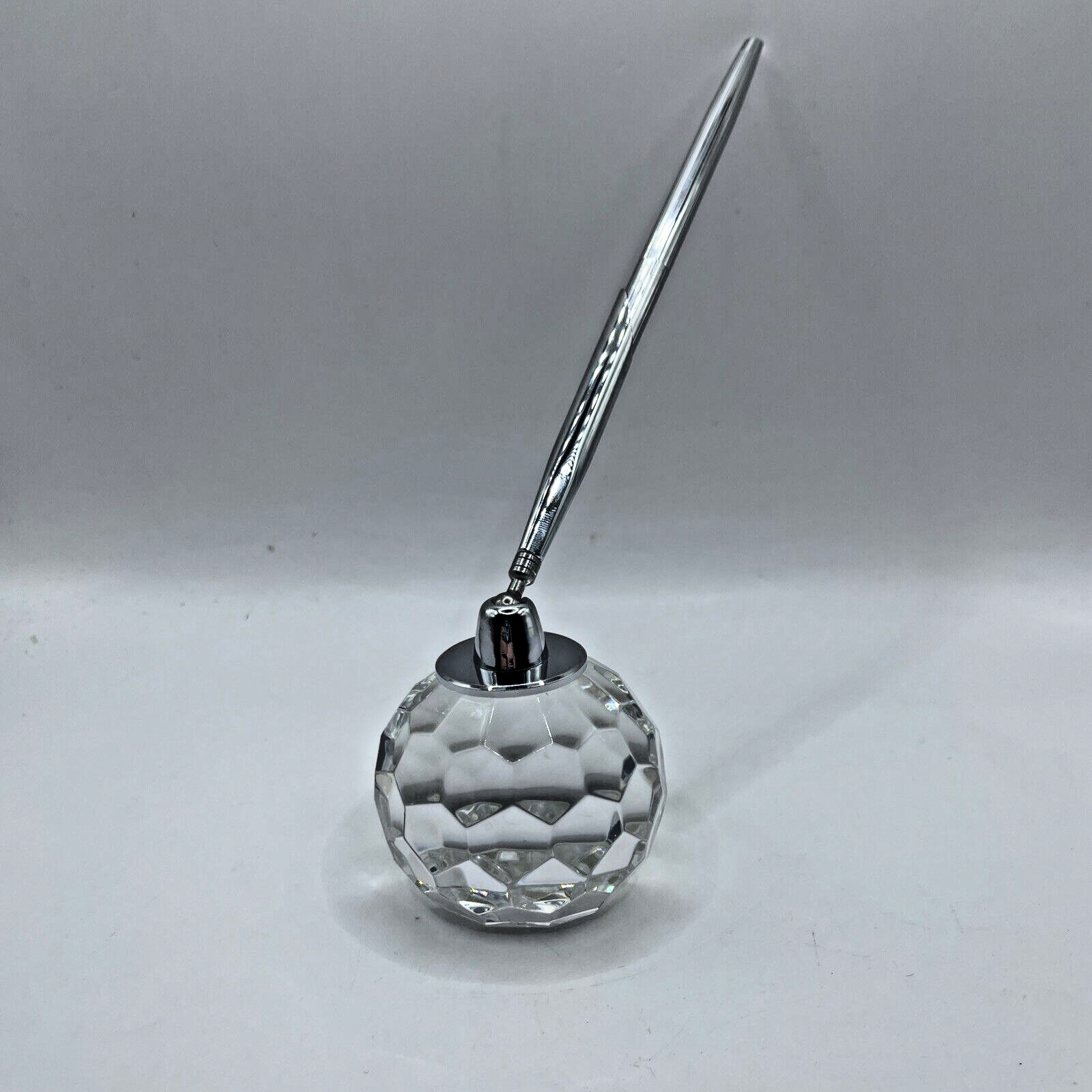 Waterford Crystal Paperweight Pen Holder Silver Colored Refillable Pen Marked