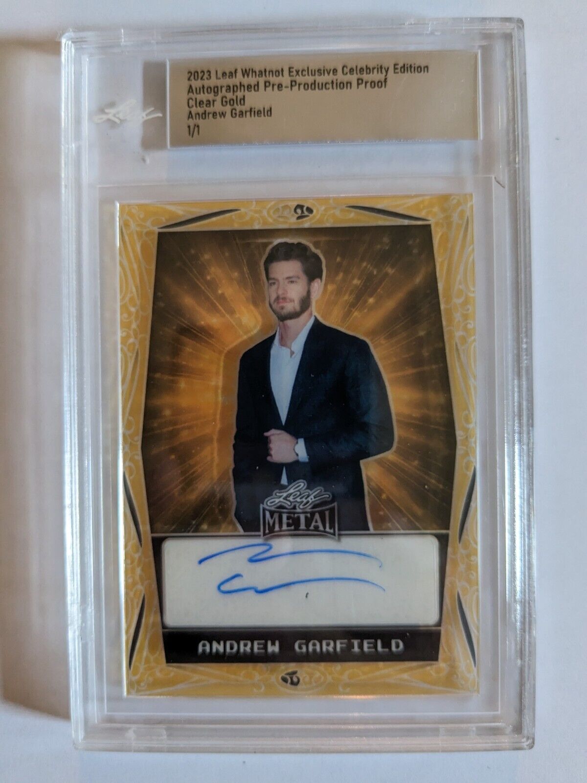 ANDREW GARFIELD Auto 2023 Leaf Whatnot Celebrity PROOF Spiderman Clear GOLD 1/1