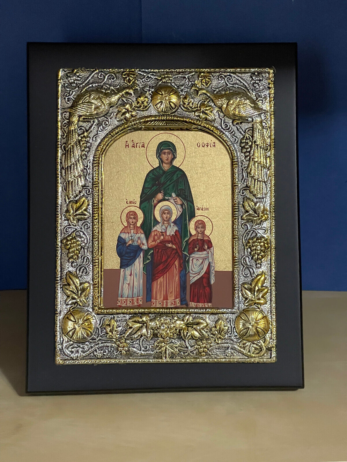 Saint Sophia and her Daughters-SILK SCREENS ICONS SILVER PLATED 950 -6.7 x 8.7in