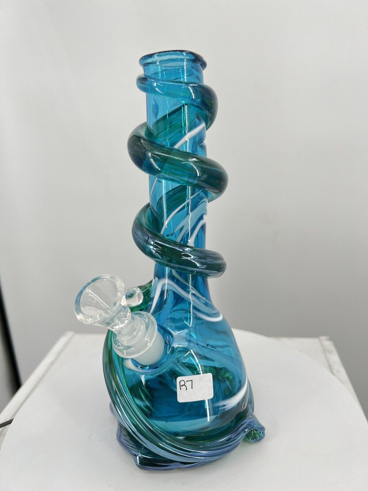One Of A Kind 8” Blue And White Marble Glass bong Signed & date