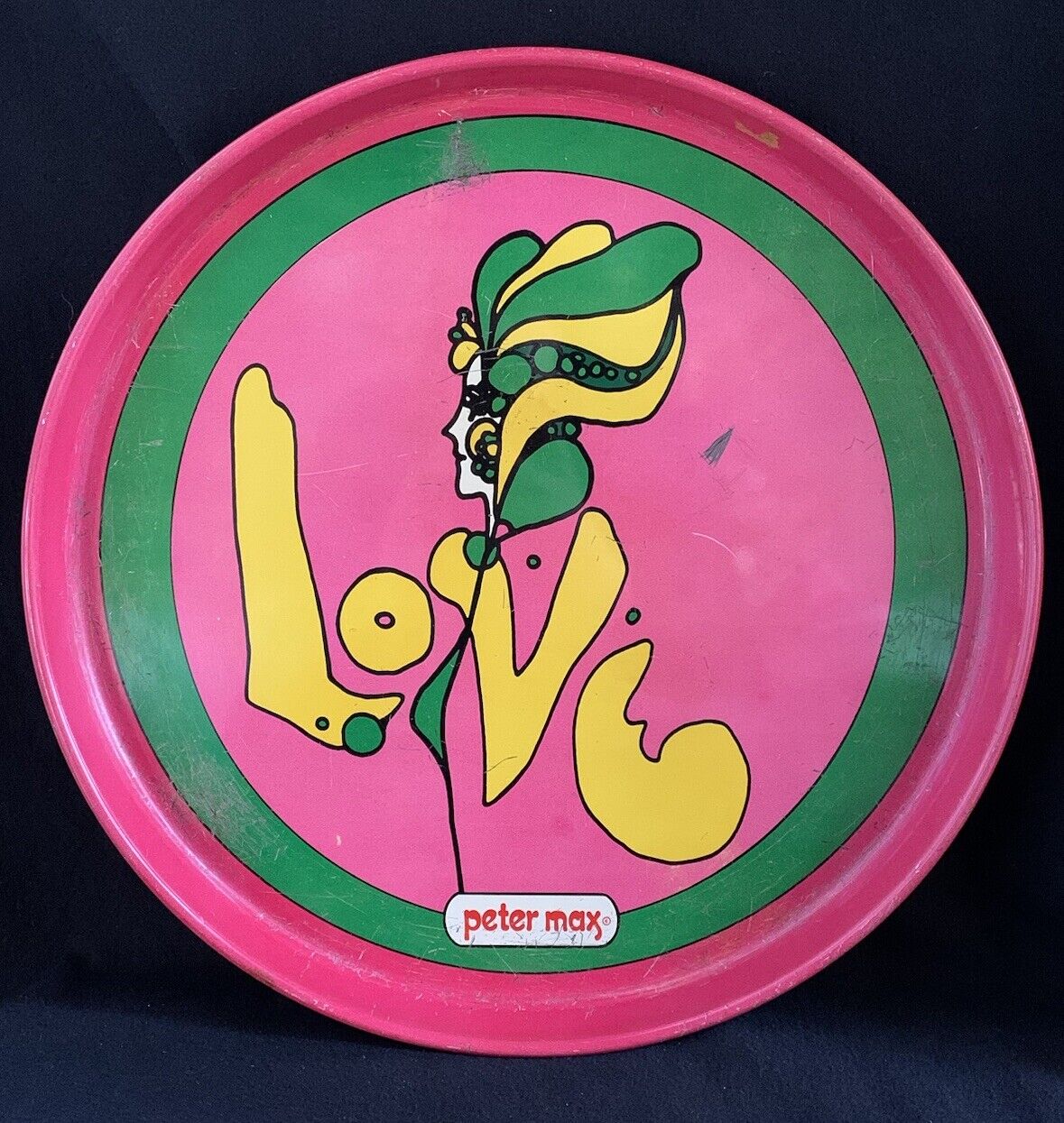 Vintage 1960’s PETER MAX Pop Art Pink LOVE Tray By Reese/Stein Co 13\