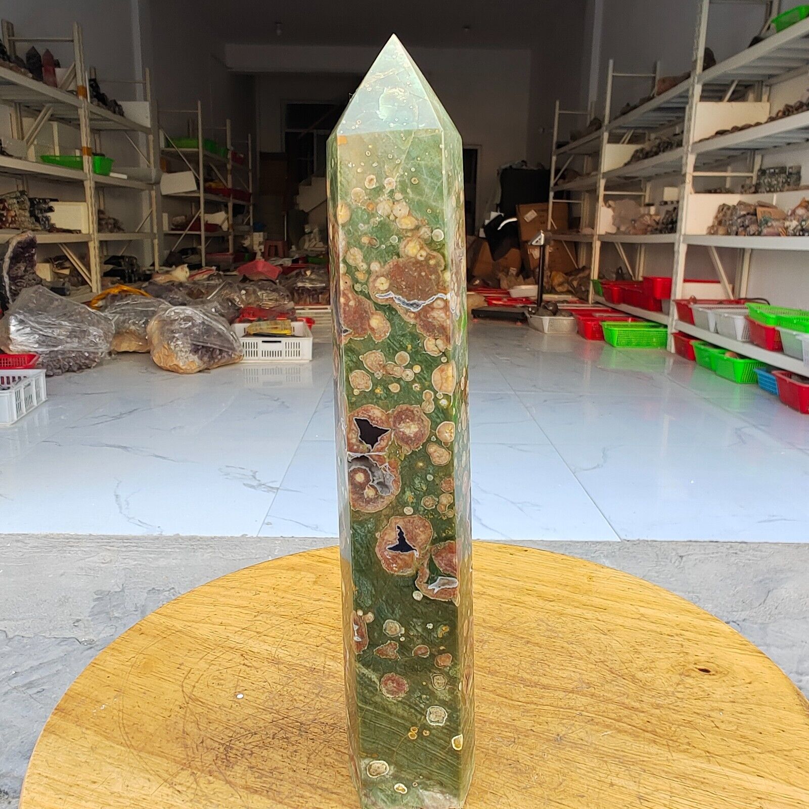645g Natural Tropical Rainforest Agate obelisk Quartz Crystal Tower Mineral