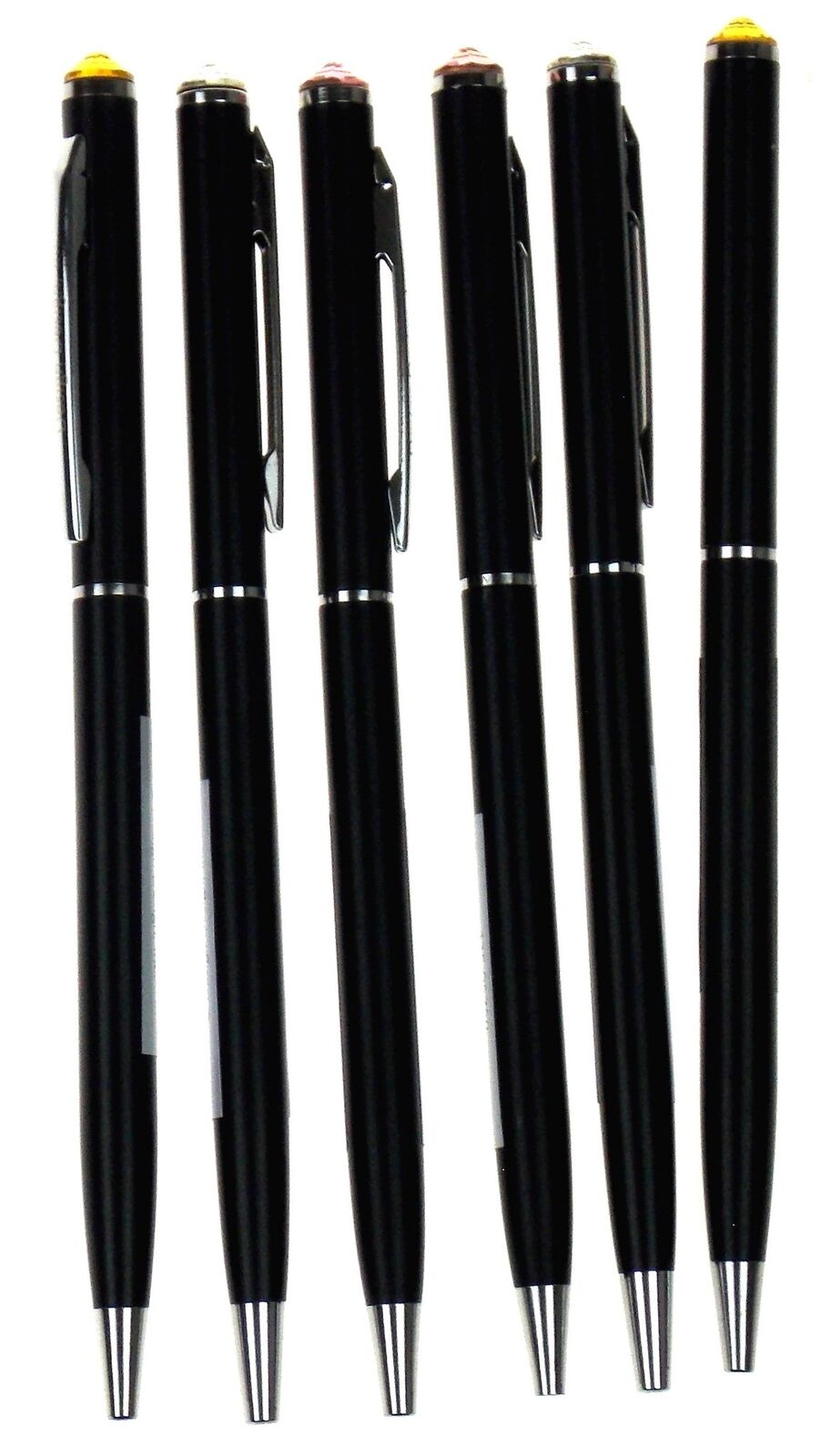 Crystalicious Black Barrel Pen Set 6 Crystal Top Clear Rose Topaz Executive Gift