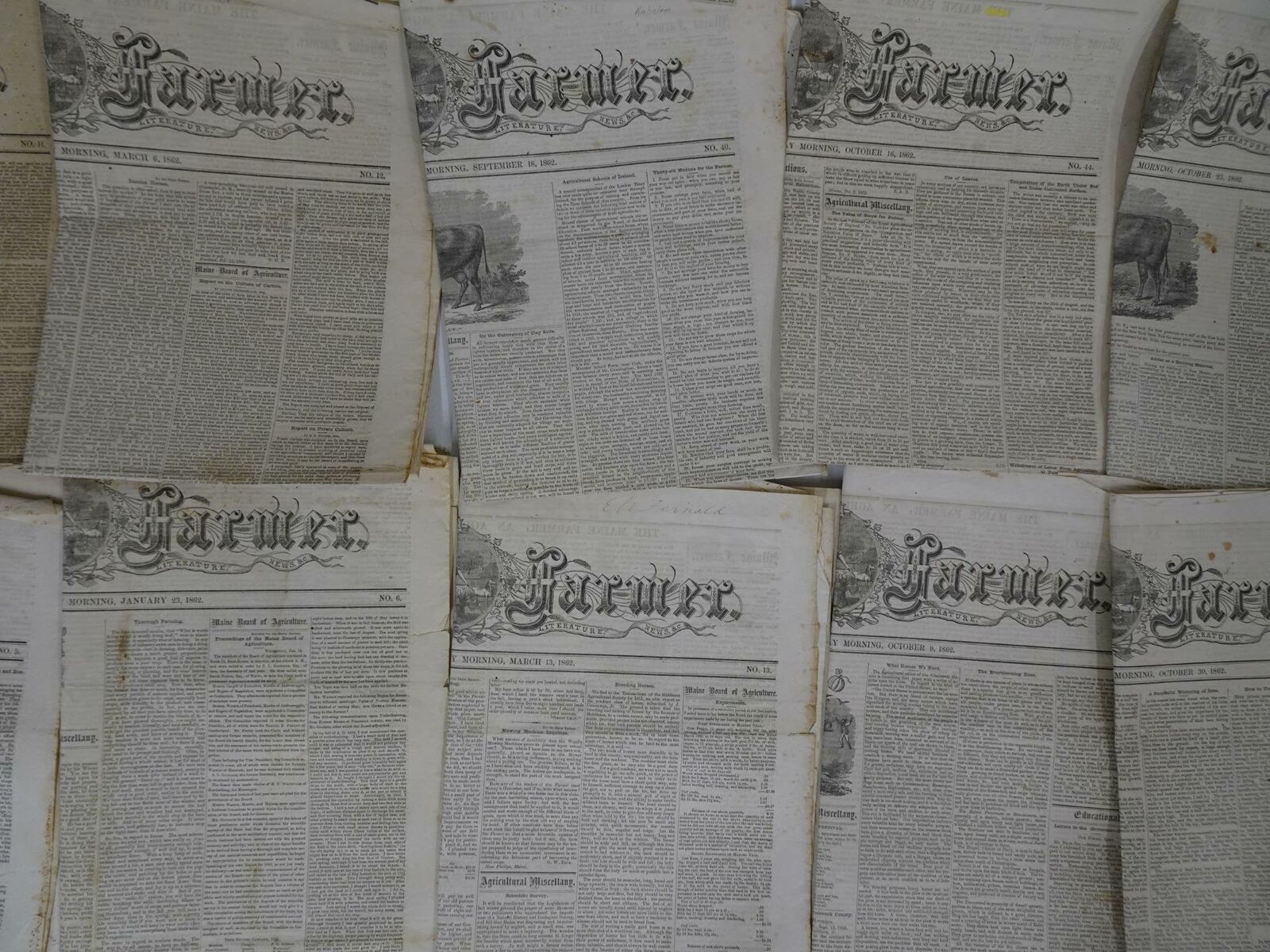 Lot 16 Antique 1862 Newspapers Maine Farmer Agriculture Mechanic Arts Literature