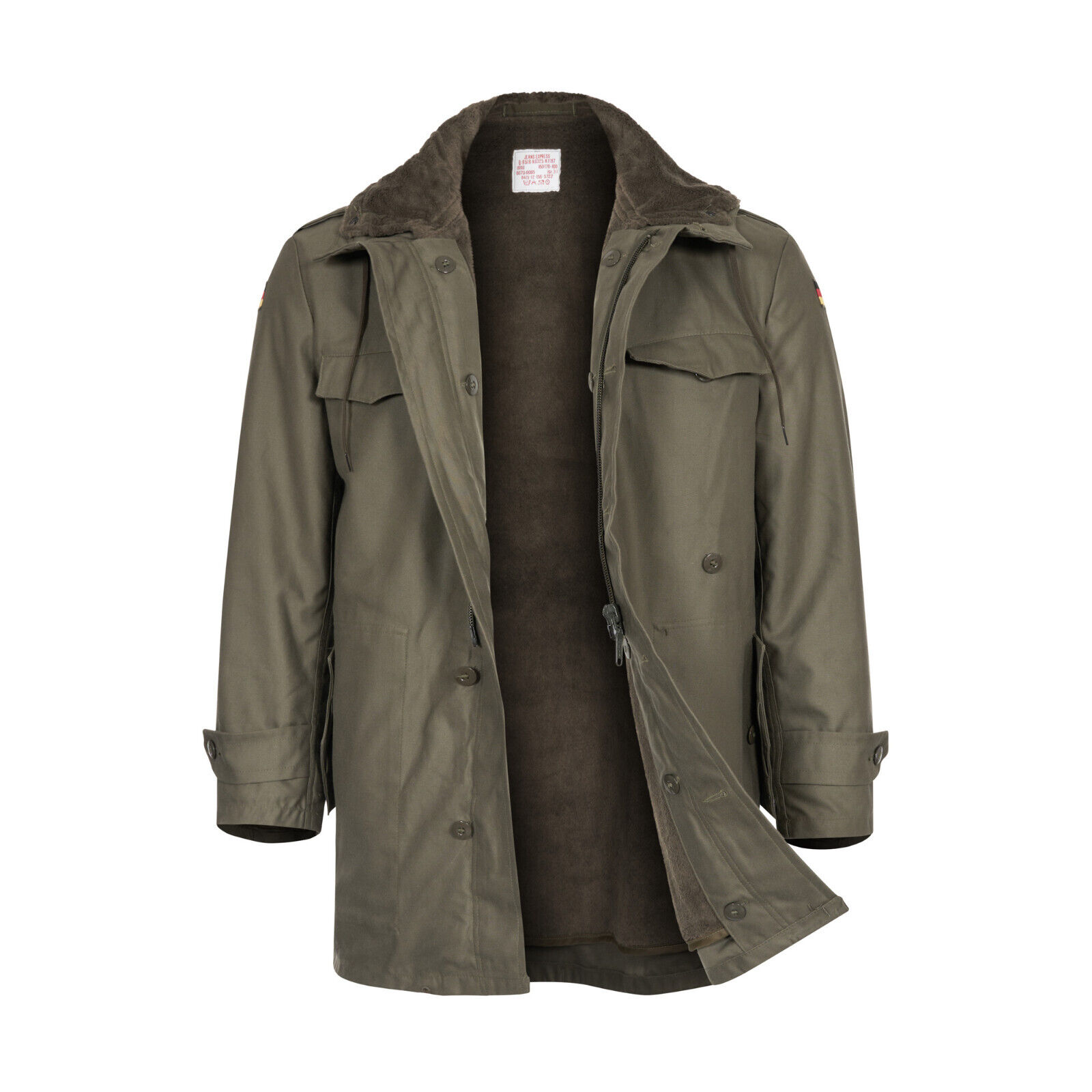 German Parka Original Army Jacket Military Fleece Lined Winter Hooded Coat Olive