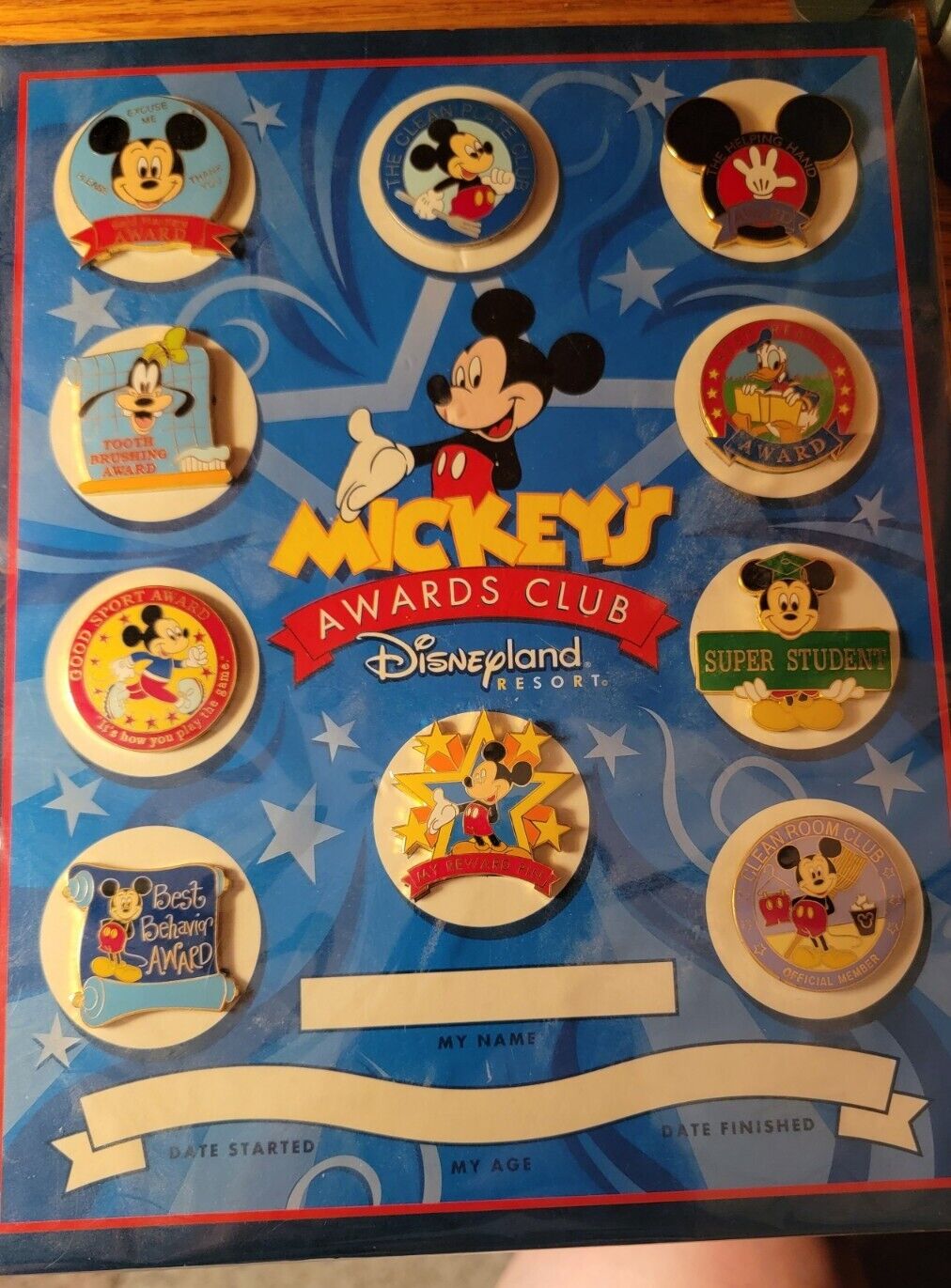 Disney Disneyland Resort MICKEY\'S AWARDS CLUB Matted Full 10 Pin Set Lot
