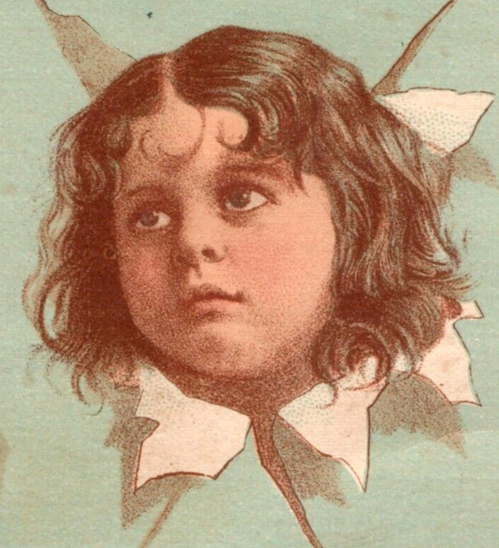 1880s W.W. Scott Jeweler Child\'s Head Bursting Through Paper F118