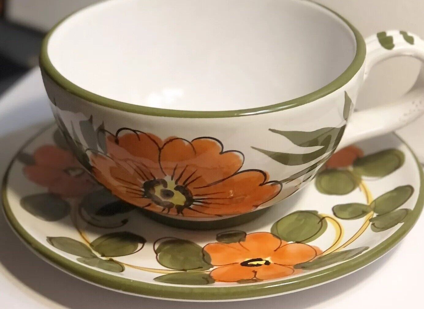 VTG Italian Hand Painted Orange Floral Mug And Plate Set