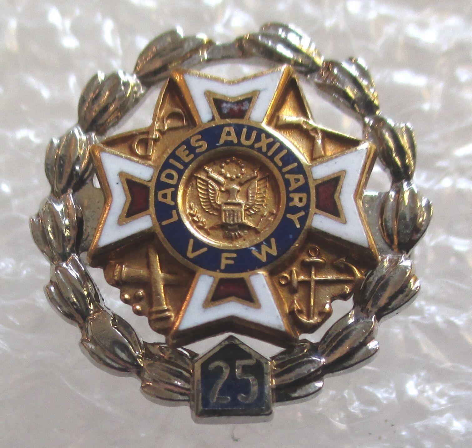 Vintage Sterling VFW Auxiliary 25 Year Member Pin - Veterans of Foreign Wars