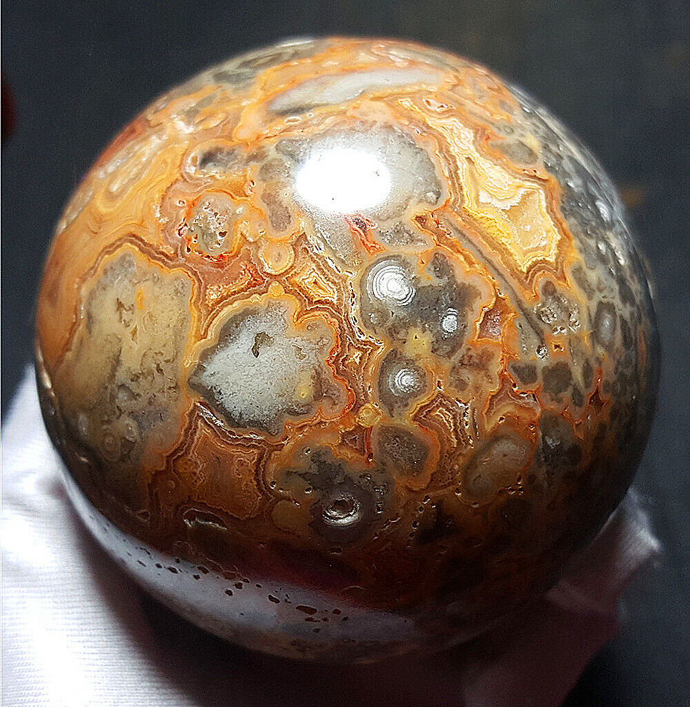 TOP  485G 70mm Natural Polished Crazy Agate Crystal Sphere Ball Healing  BWB197