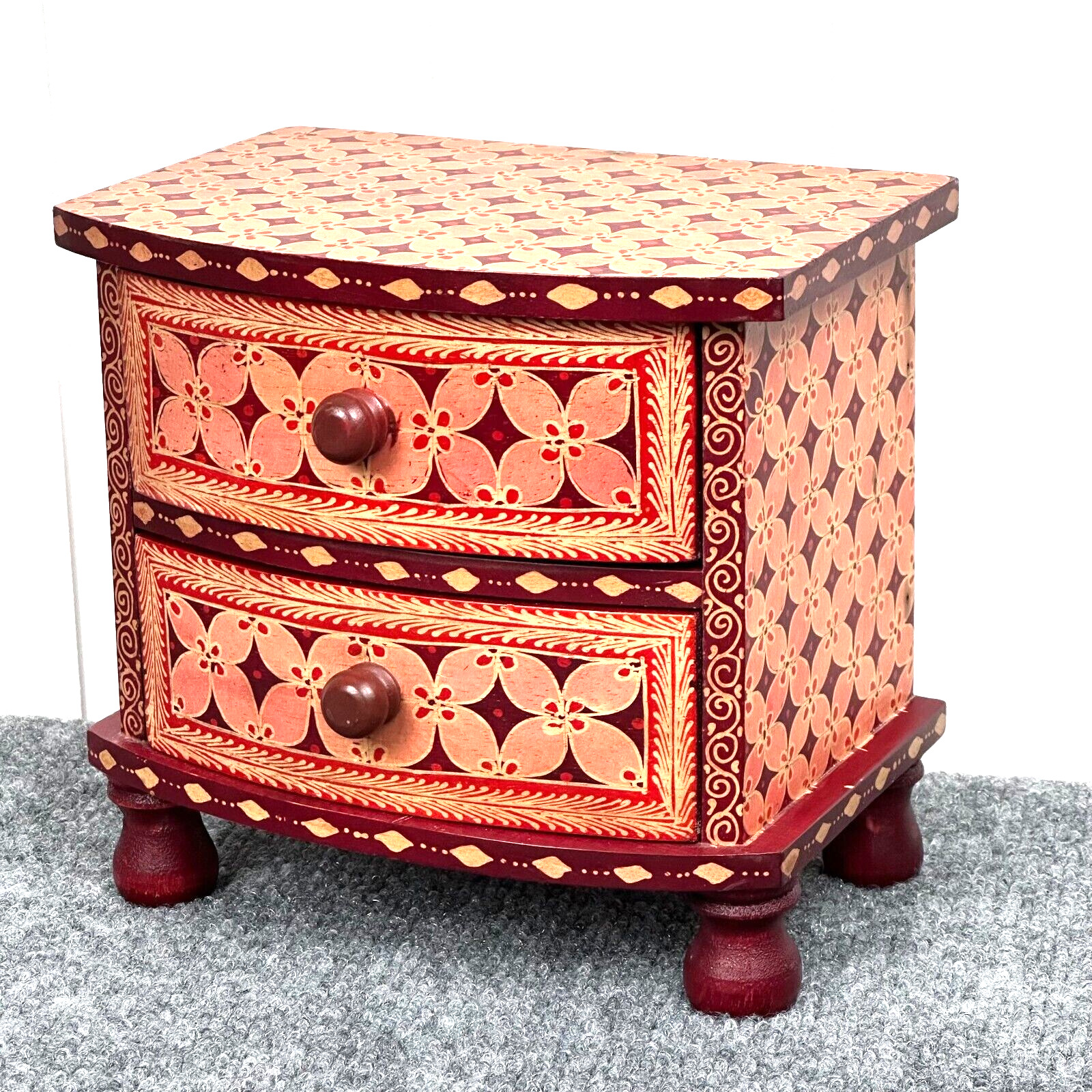 Mini Wood Dresser Box Hand Painted Jewelry or Trinkets Unique Boho Folk Art