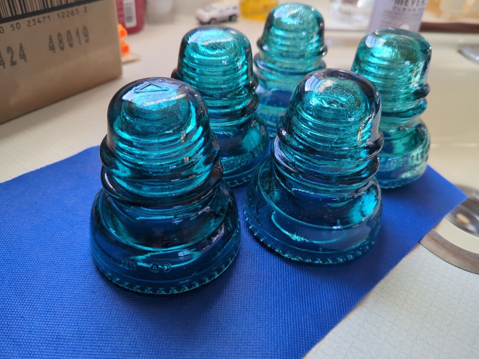 5 Aqua (Blue/Green )  Hemingray 40 Electrical Glass Insulator - Made in USA