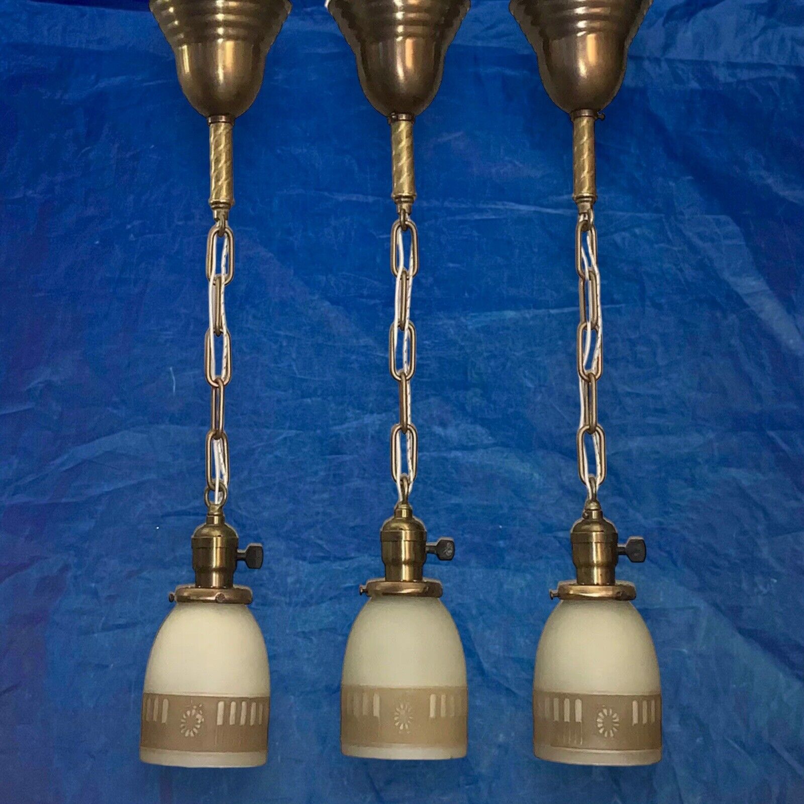 25.5” Long Wired Set 3 Three Pendant Light Fixtures Globes 95A