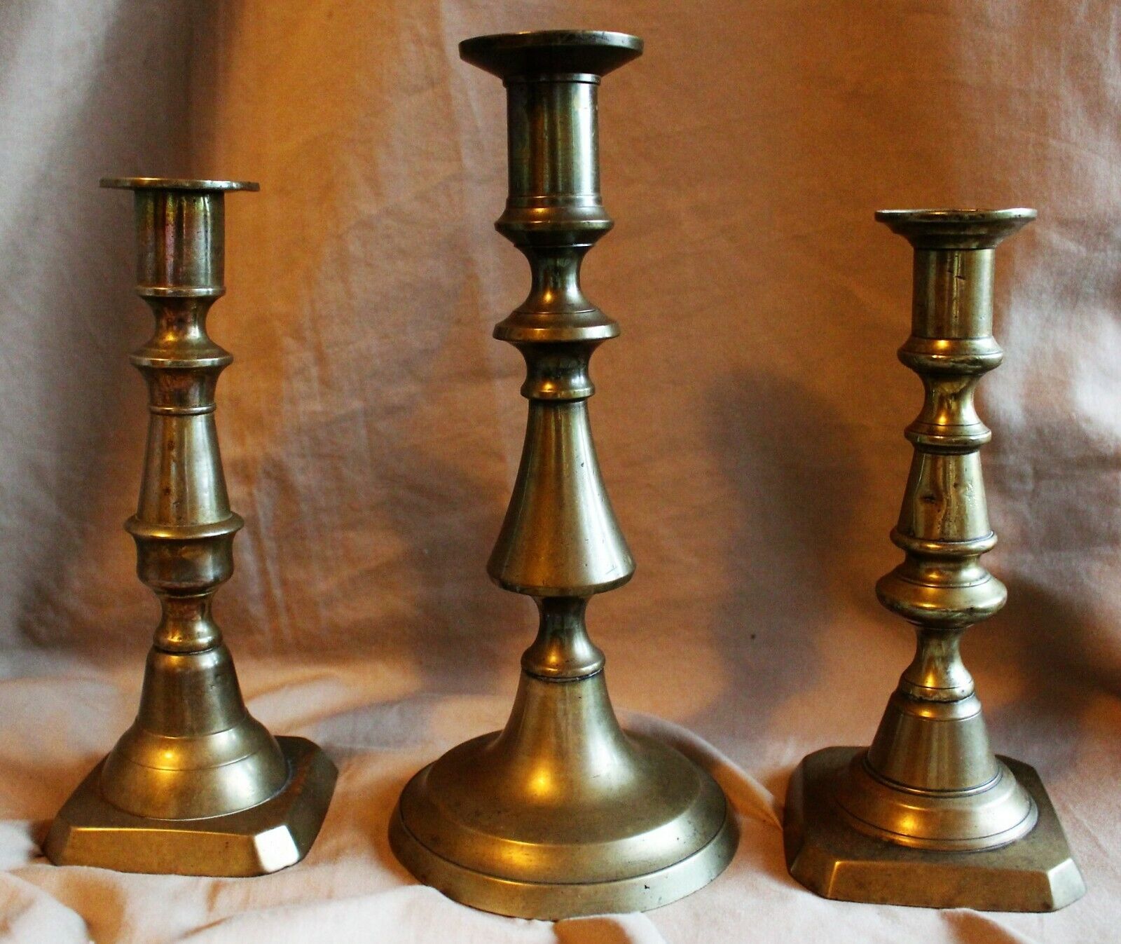 Three Different George IV -William IV Period Brass Candlesticks c. 1830