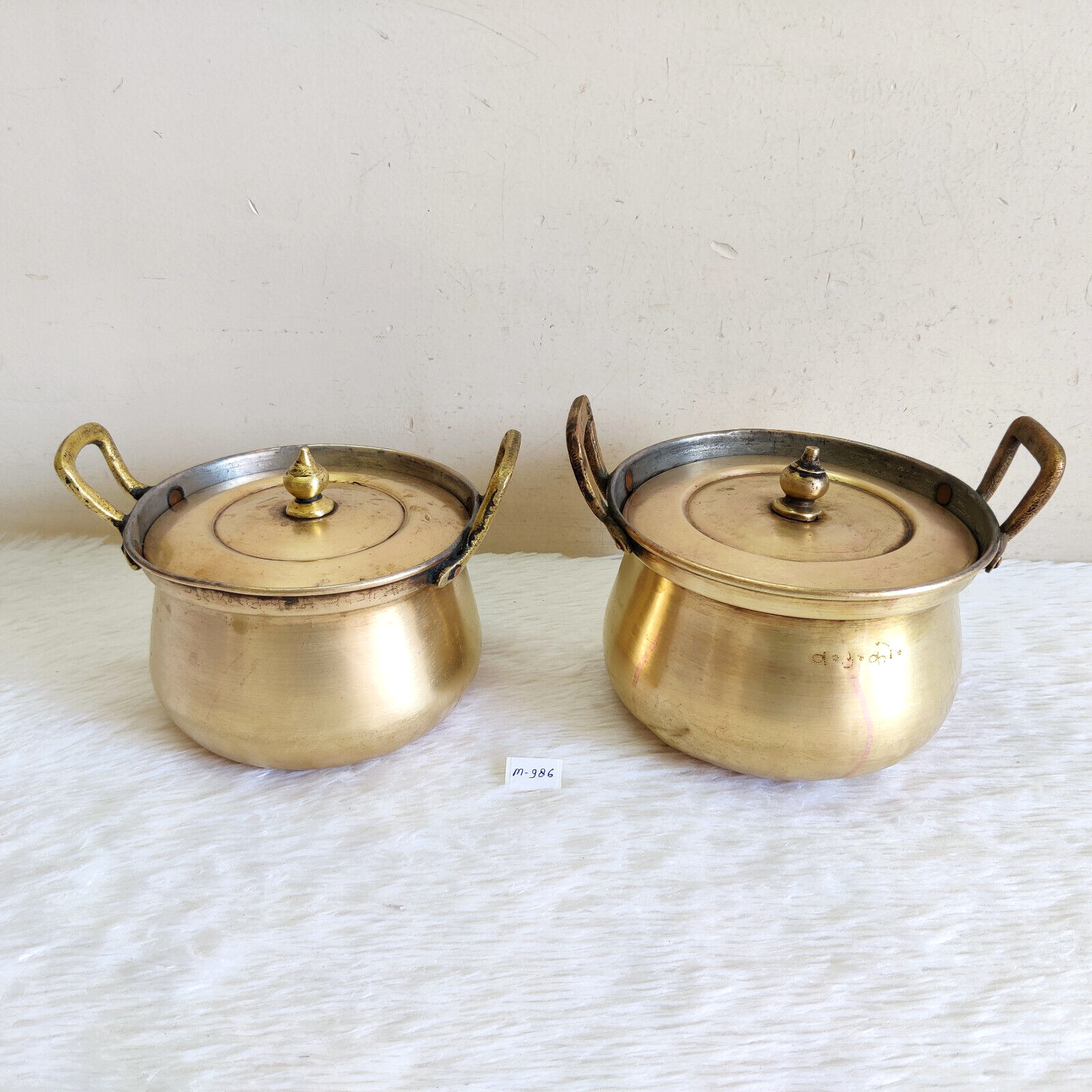 Vintage Brass Cooking Pot With Lid Kitchen Decorative Collectible 2 Pcs. M986